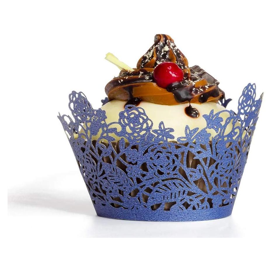 60 Fundas de Cupcake YOZATIA Encaje Rosa Azul Marino 7.9cm
