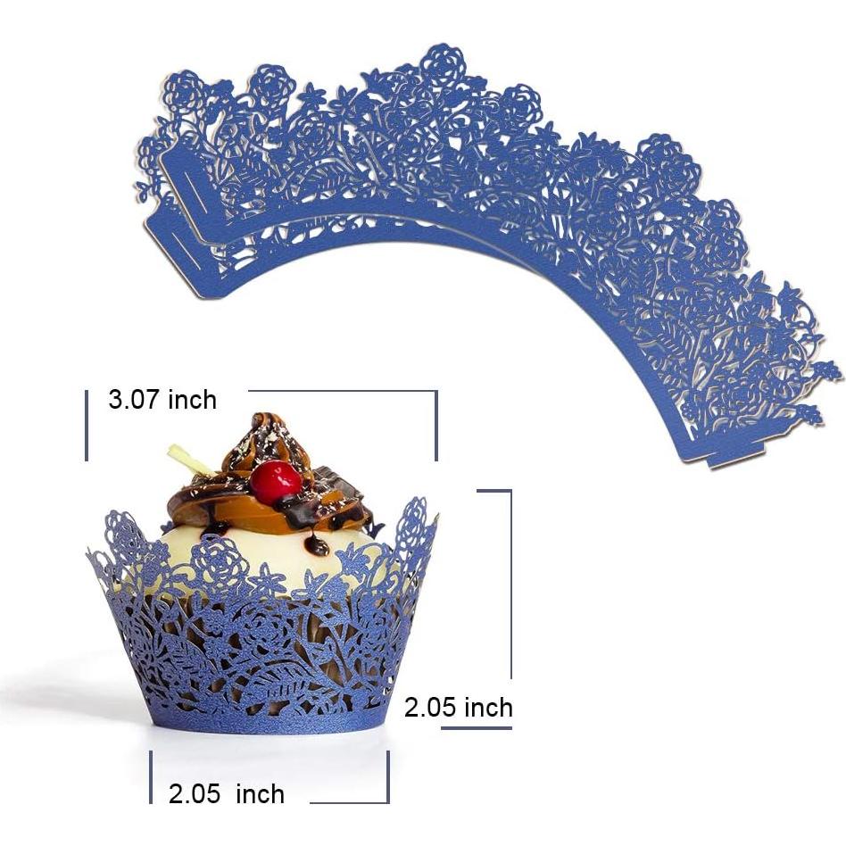 60 Fundas de Cupcake YOZATIA Encaje Rosa Azul Marino 7.9cm