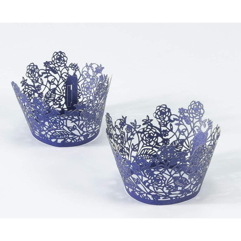 60 Fundas de Cupcake YOZATIA Encaje Rosa Azul Marino 7.9cm
