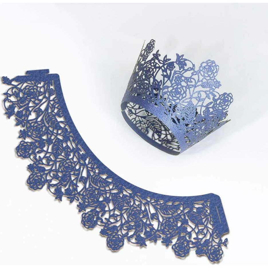 60 Fundas de Cupcake YOZATIA Encaje Rosa Azul Marino 7.9cm