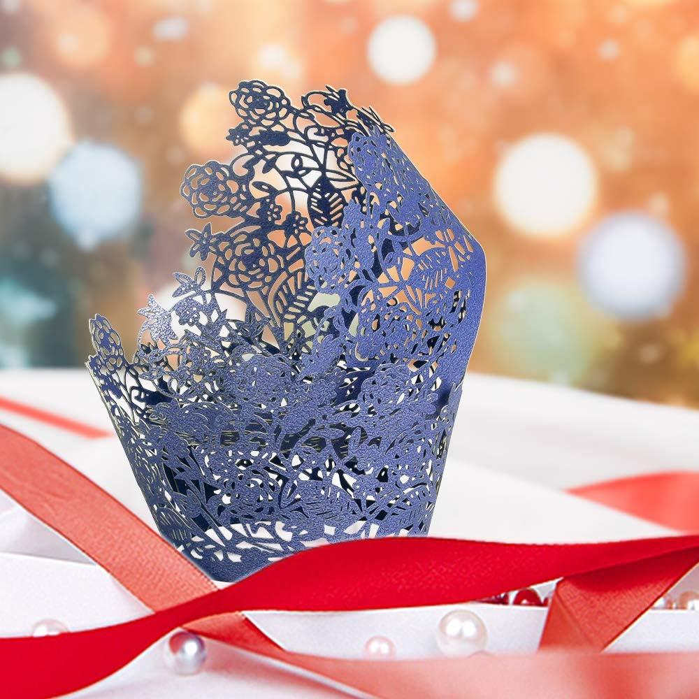 60 Fundas de Cupcake YOZATIA Encaje Rosa Azul Marino 7.9cm