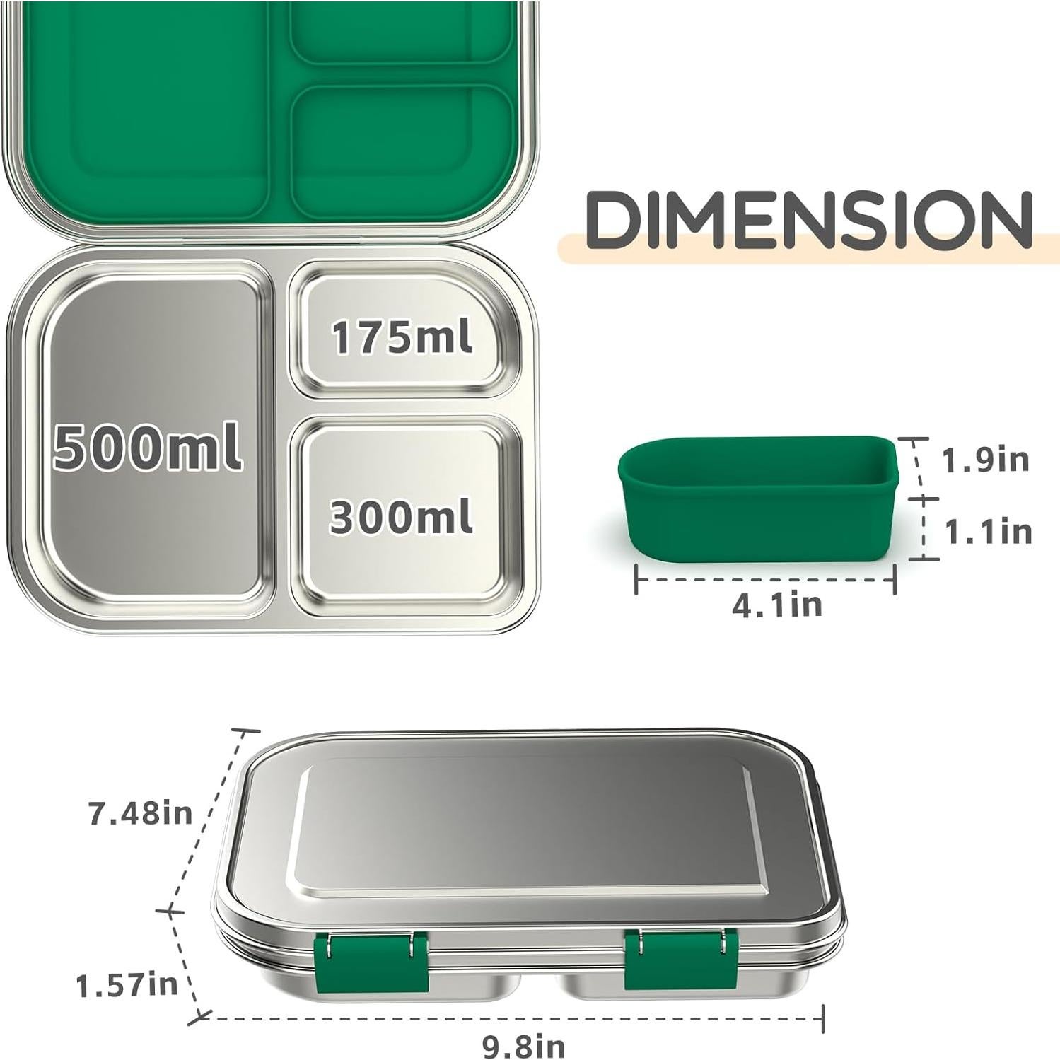 Caja de Almuerzo Bento Acero Inoxidable BOSEDSANG 1200ml Verde
