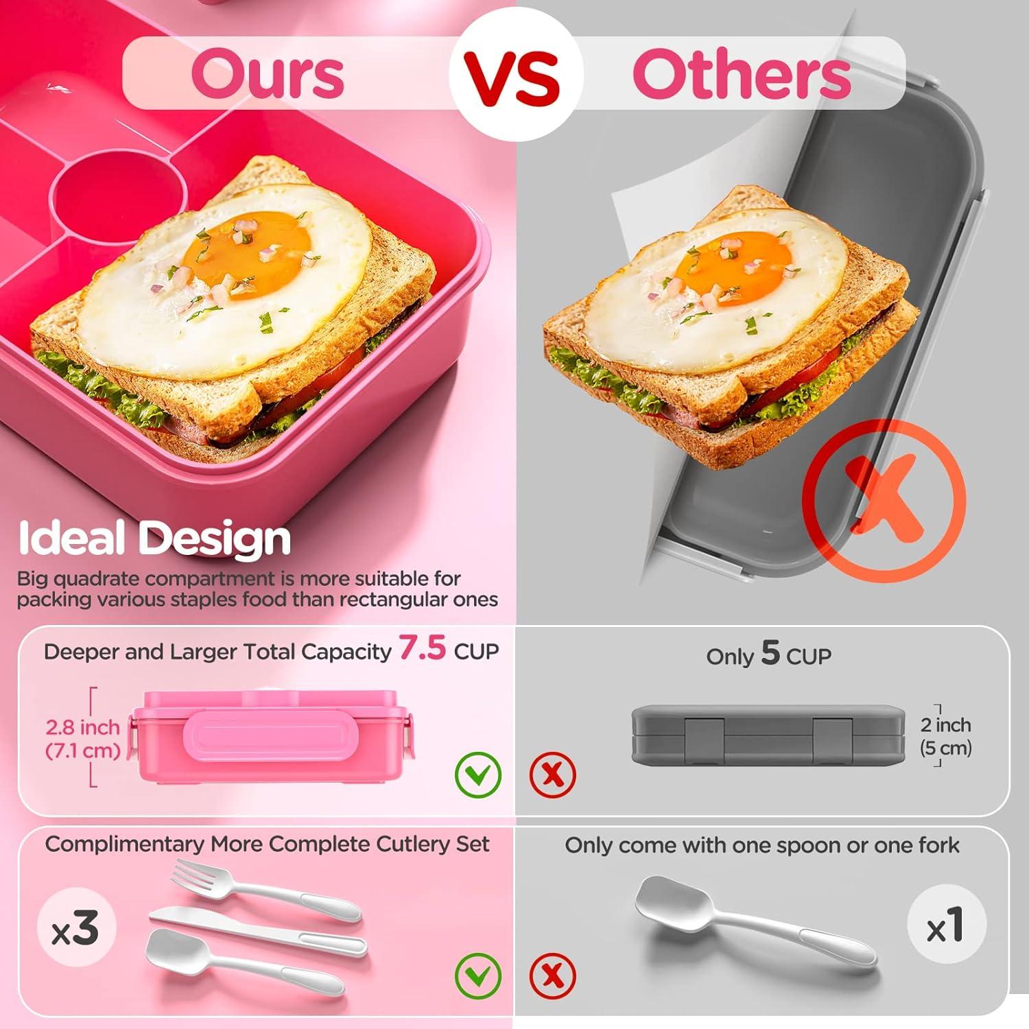 Caja de Almuerzo Bento DaCool Rosa 7.5 Tazas 4 Compartimentos