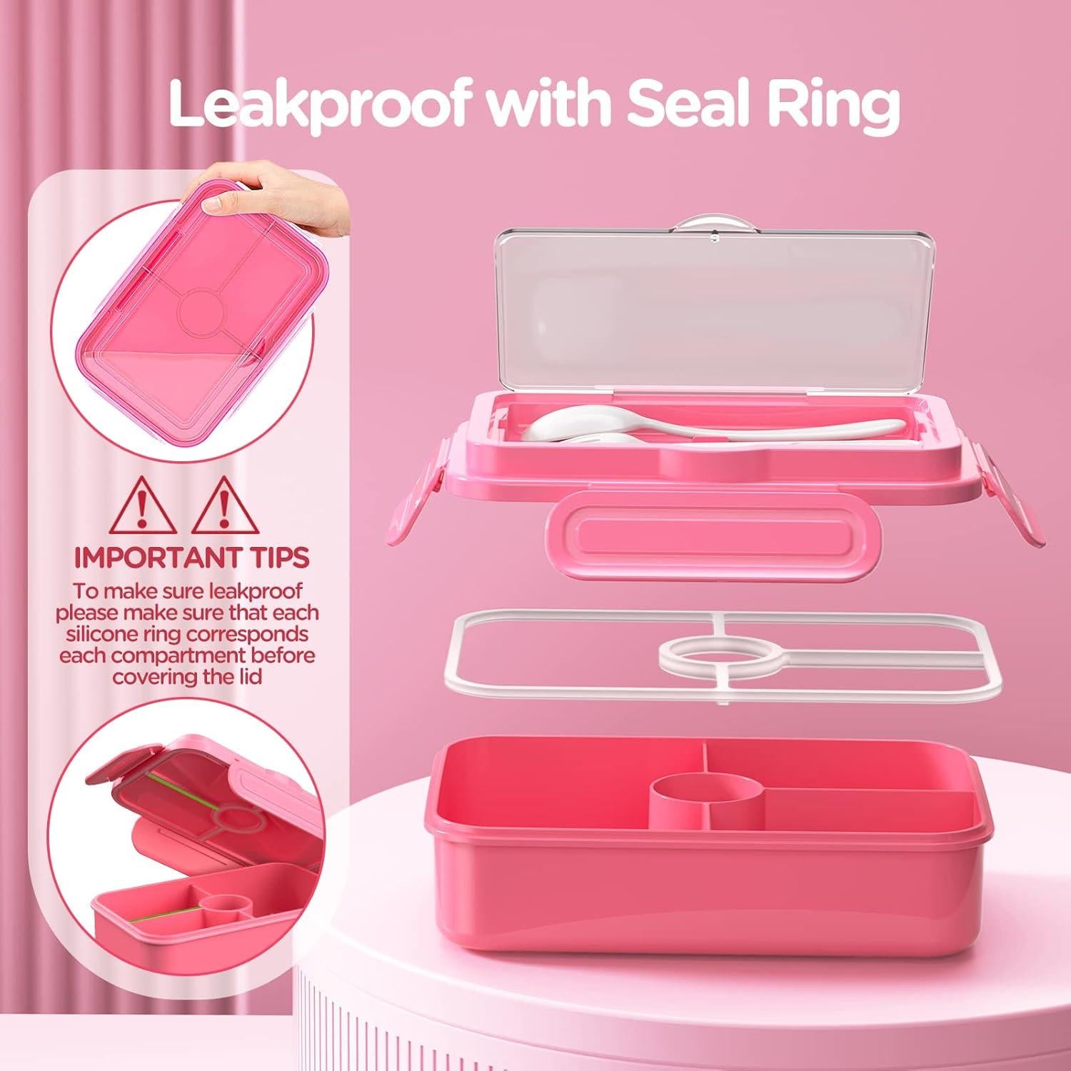 Caja de Almuerzo Bento DaCool Rosa 7.5 Tazas 4 Compartimentos