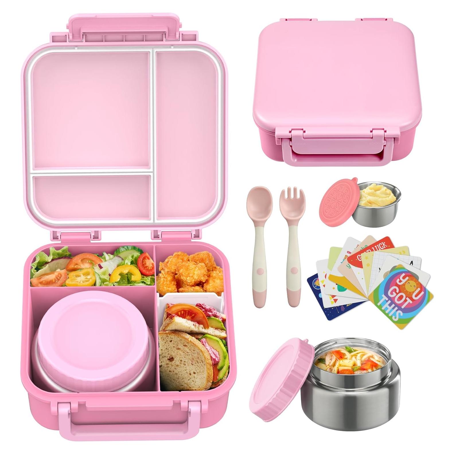 Caja de Almuerzo Bento Rosa Wiwens con Termo 9oz a Prueba de Fugas