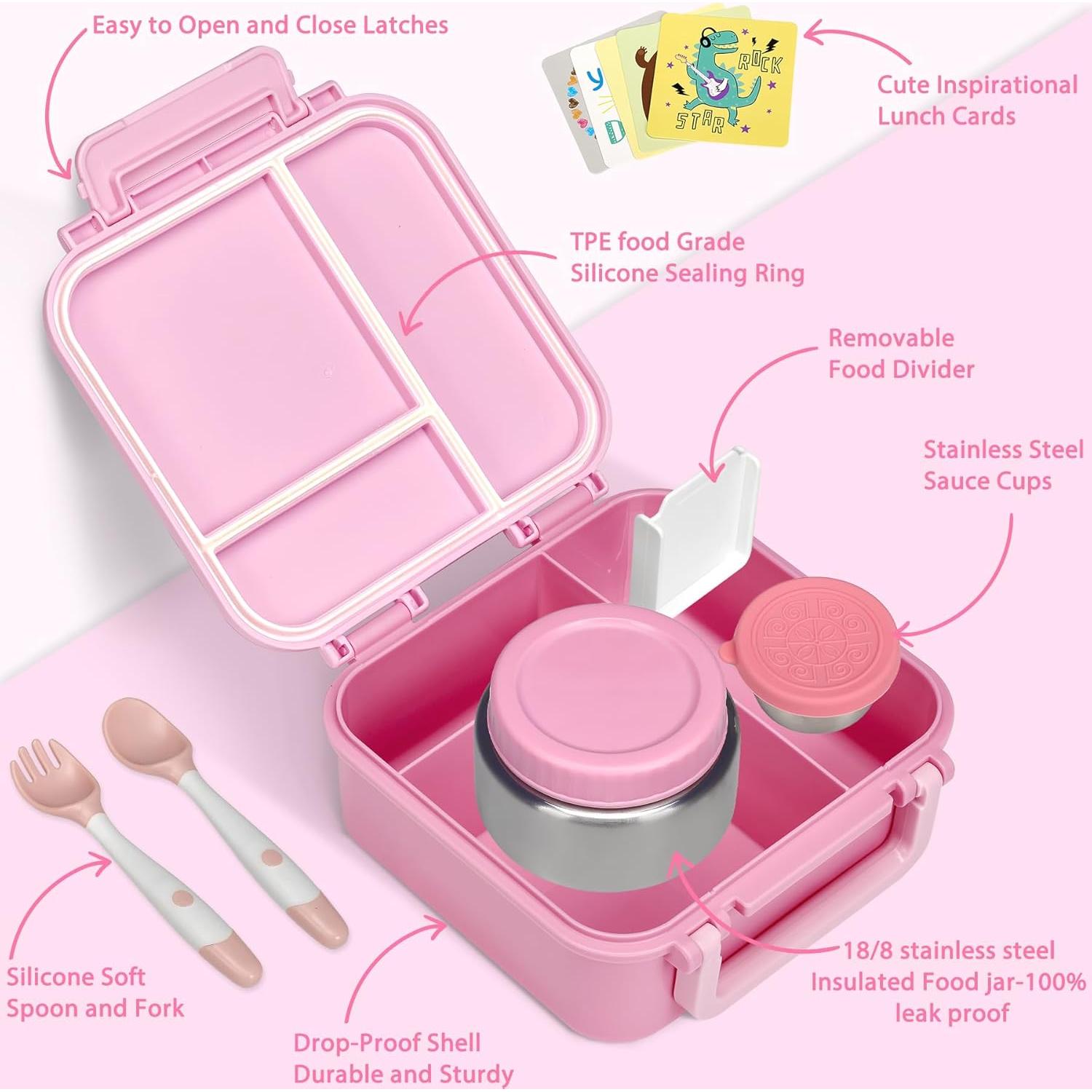 Caja de Almuerzo Bento Rosa Wiwens con Termo 9oz a Prueba de Fugas