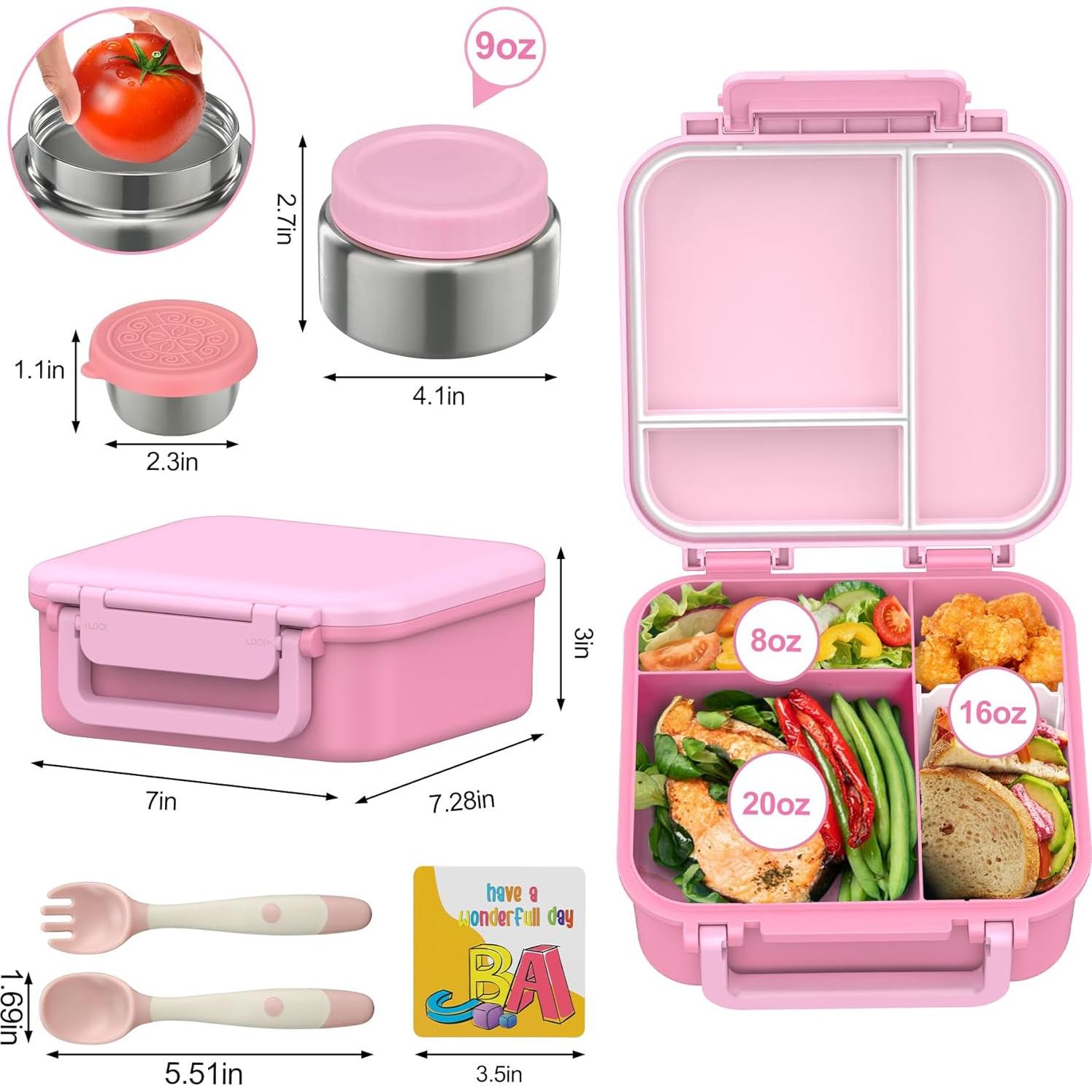 Caja de Almuerzo Bento Rosa Wiwens con Termo 9oz a Prueba de Fugas