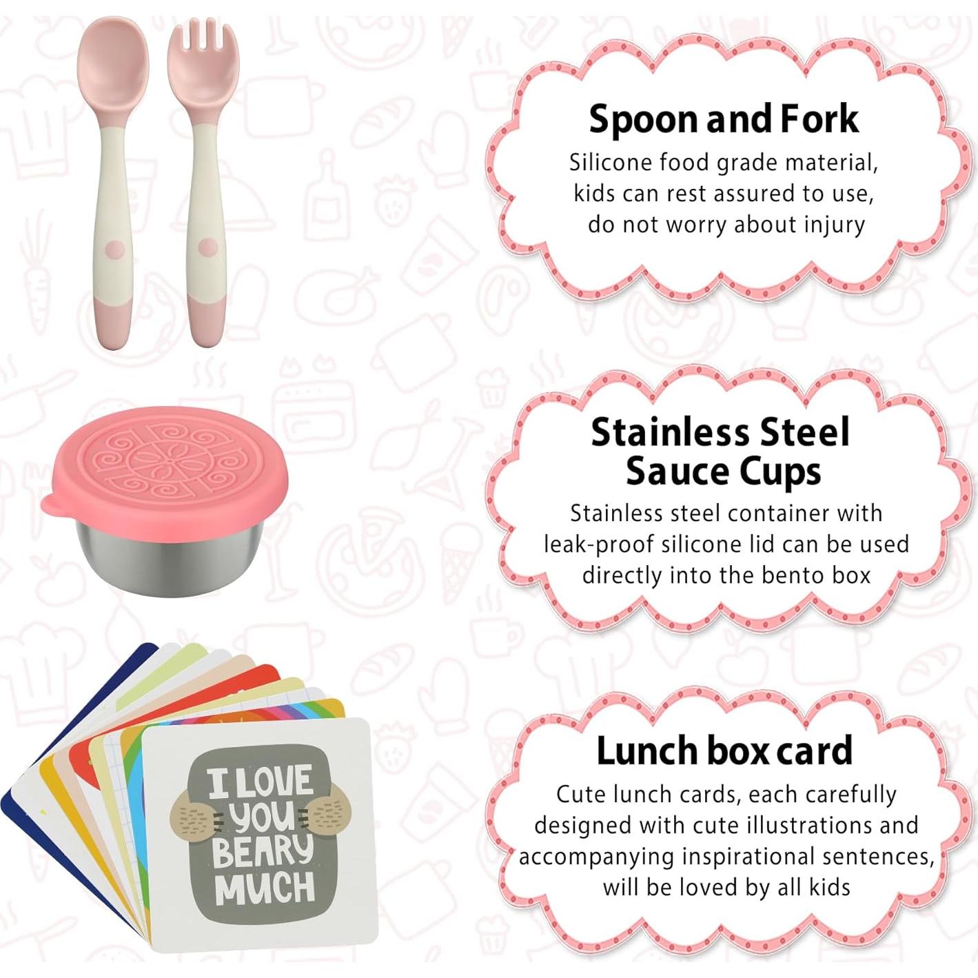 Caja de Almuerzo Bento Rosa Wiwens con Termo 9oz a Prueba de Fugas