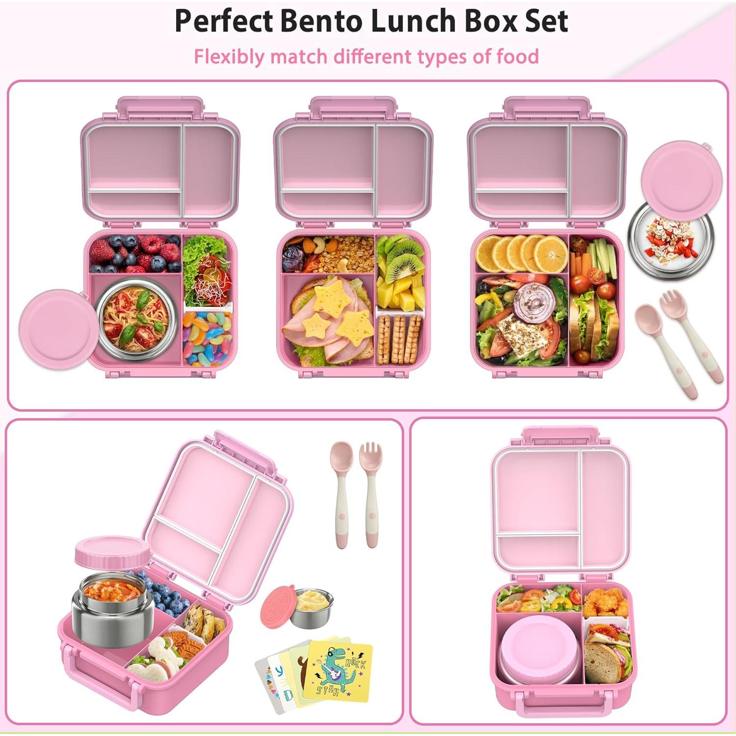 Caja de Almuerzo Bento Rosa Wiwens con Termo 9oz a Prueba de Fugas