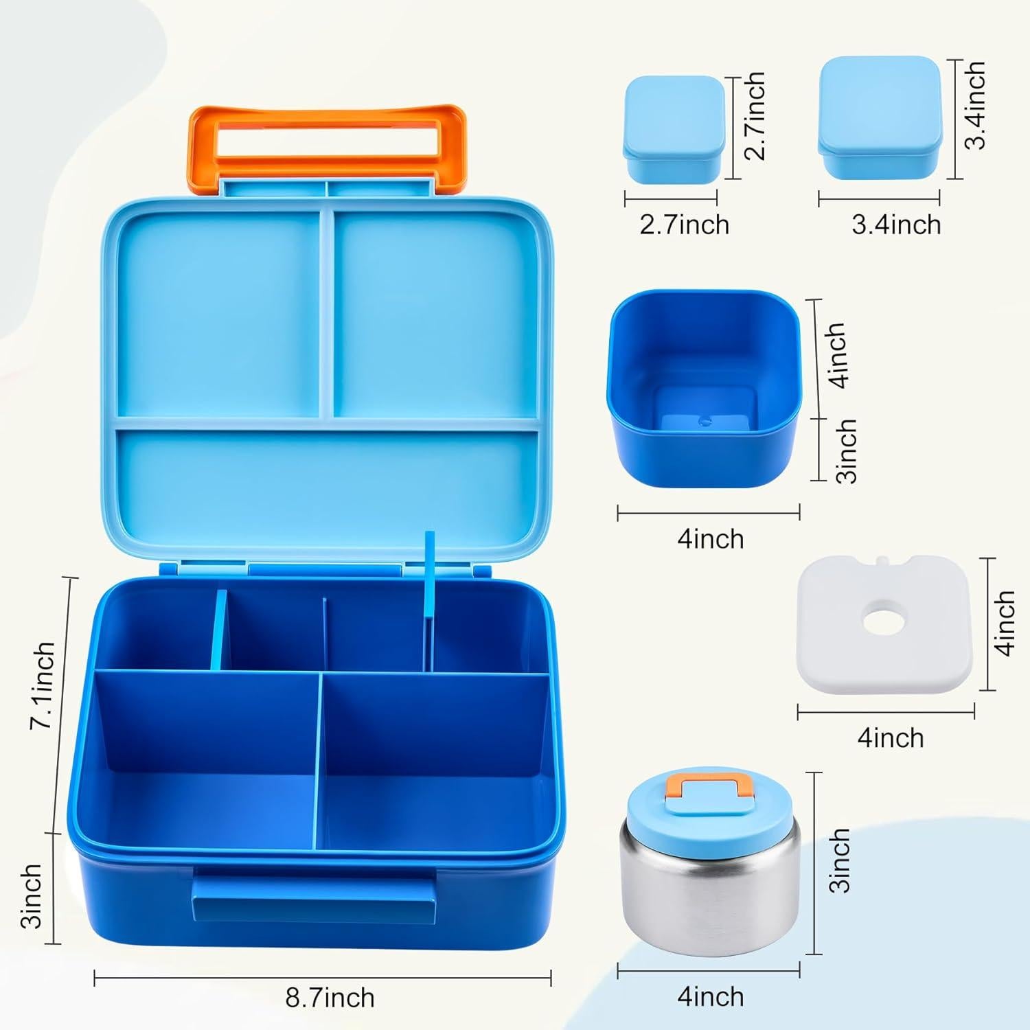 Caja de Almuerzo Bento PIQUEBAR Azul con Termo 240ml y Divisores
