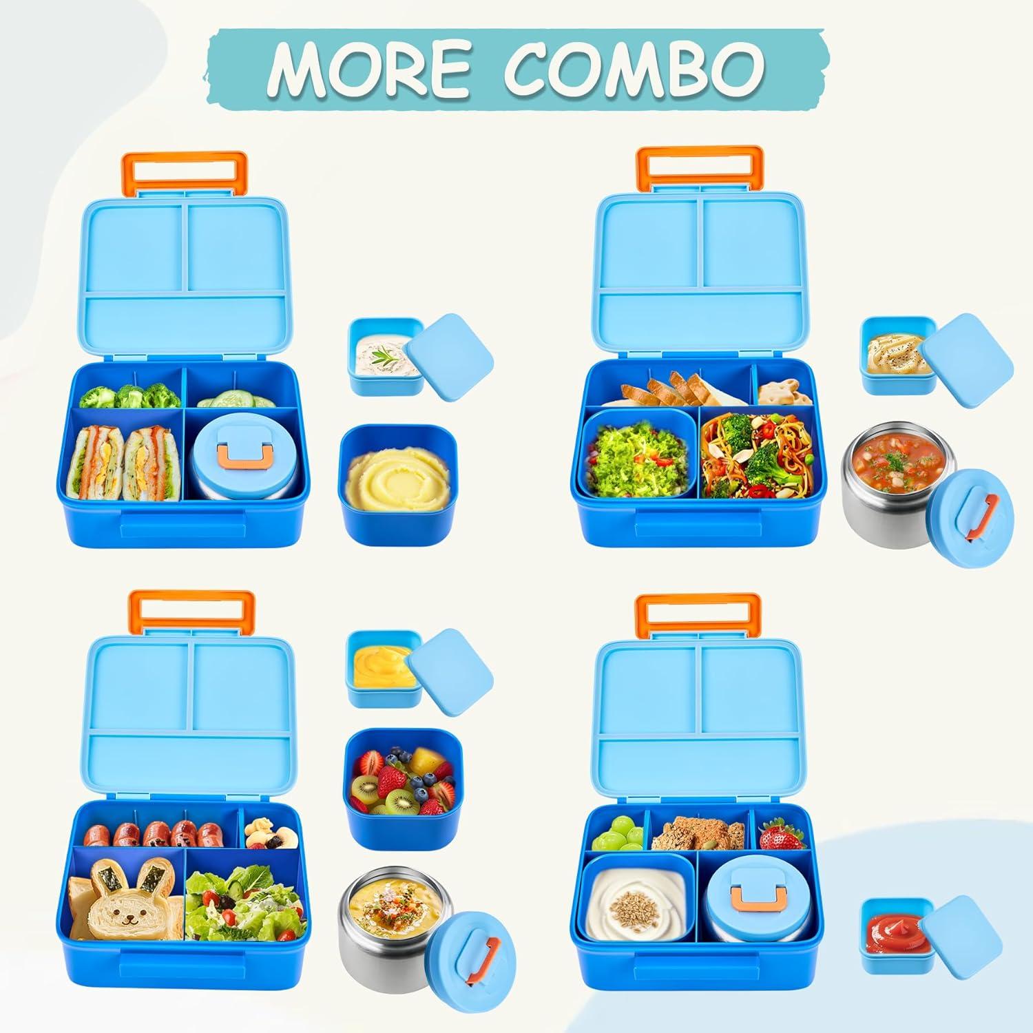 Caja de Almuerzo Bento PIQUEBAR Azul con Termo 240ml y Divisores