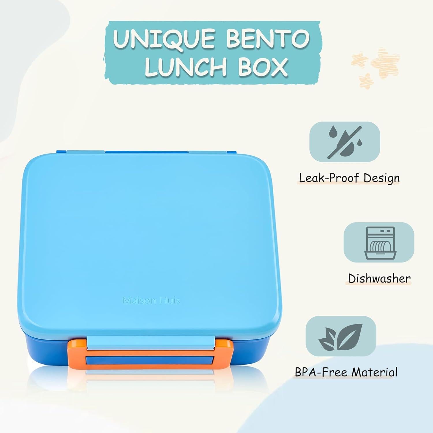 Caja de Almuerzo Bento PIQUEBAR Azul con Termo 240ml y Divisores