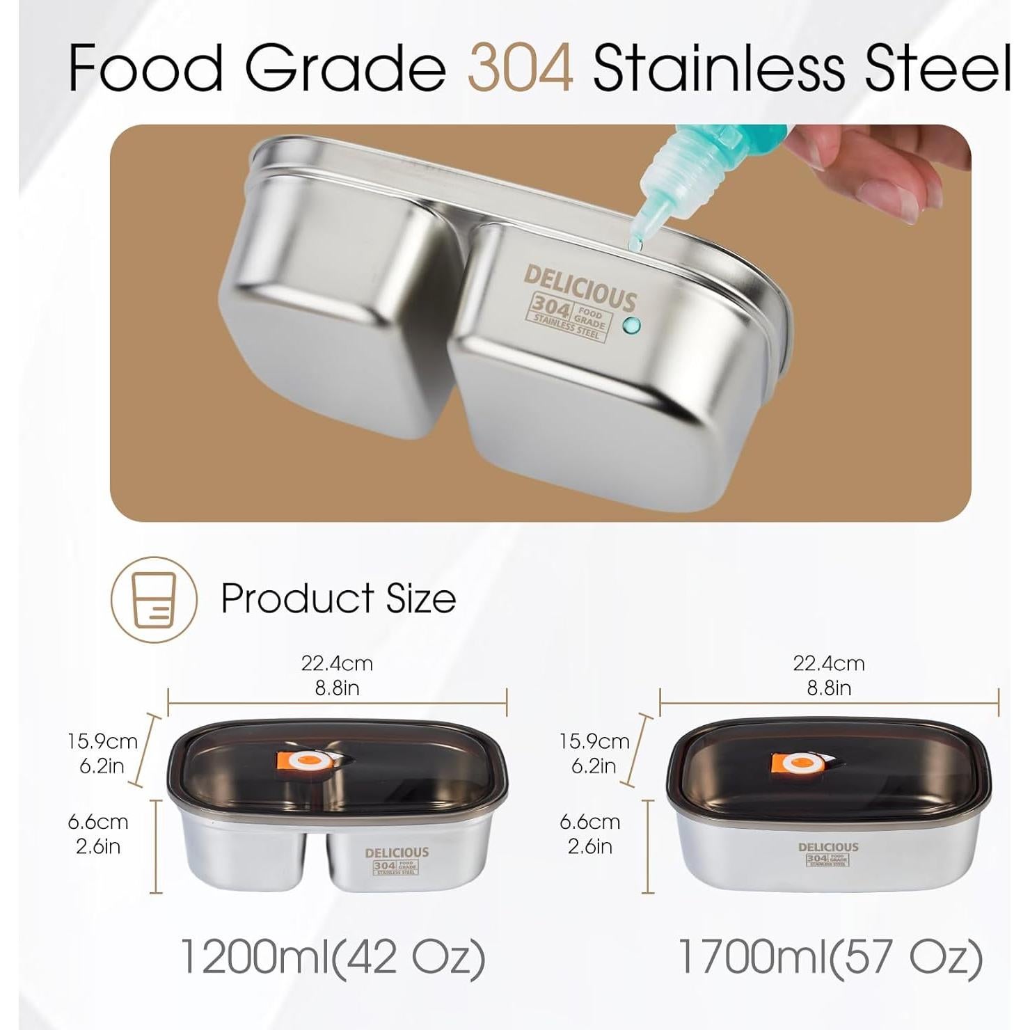 Caja Bento Acero Inoxidable Kabbas 1.2L y 1.7L Hermética