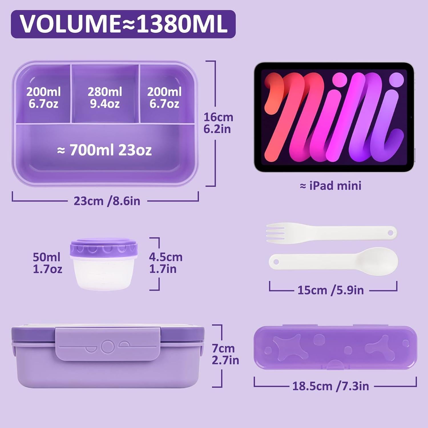 Caja de Almuerzo Bento Annaklin Morada 4 Compartimentos 45.8 oz