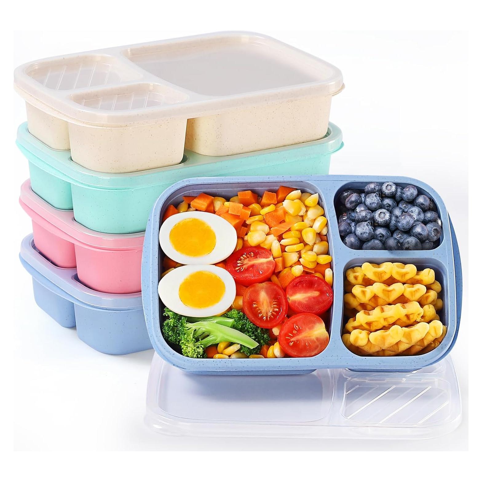 Paquete de 5 Bento Box RASUSS, Caja de Almuerzo 3 Compartimentos