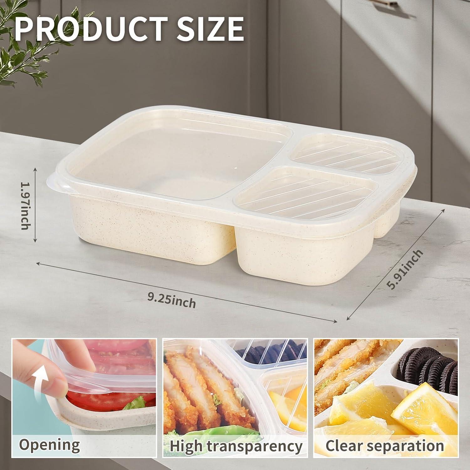 Paquete de 5 Bento Box RASUSS, Caja de Almuerzo 3 Compartimentos