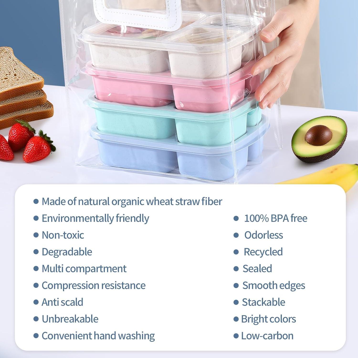 Paquete de 5 Bento Box RASUSS, Caja de Almuerzo 3 Compartimentos