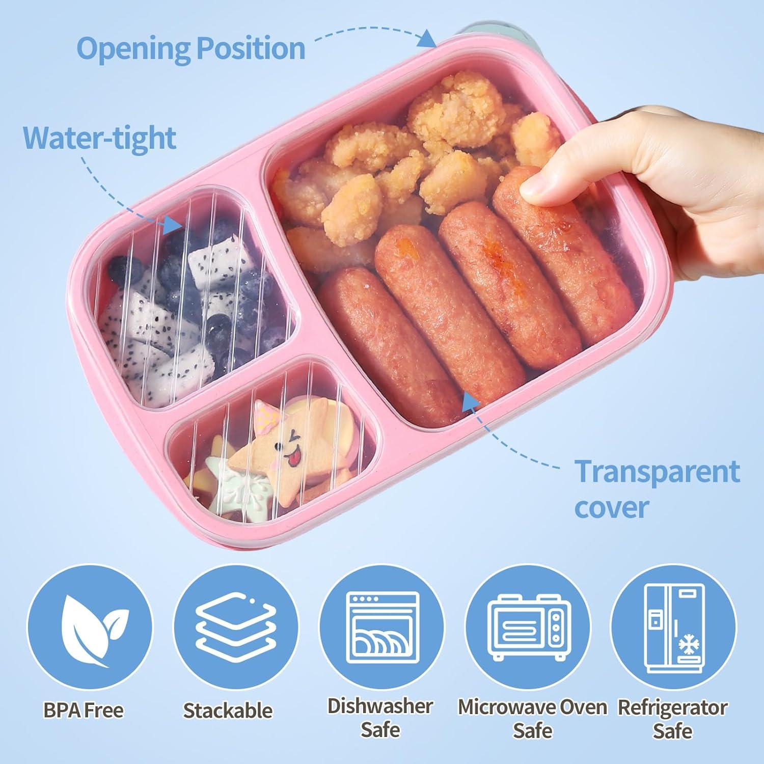 Paquete de 5 Bento Box RASUSS, Caja de Almuerzo 3 Compartimentos