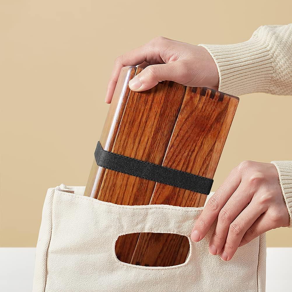 Caja Bento de Madera AOOSY 400ml con Cuchara y Tenedor