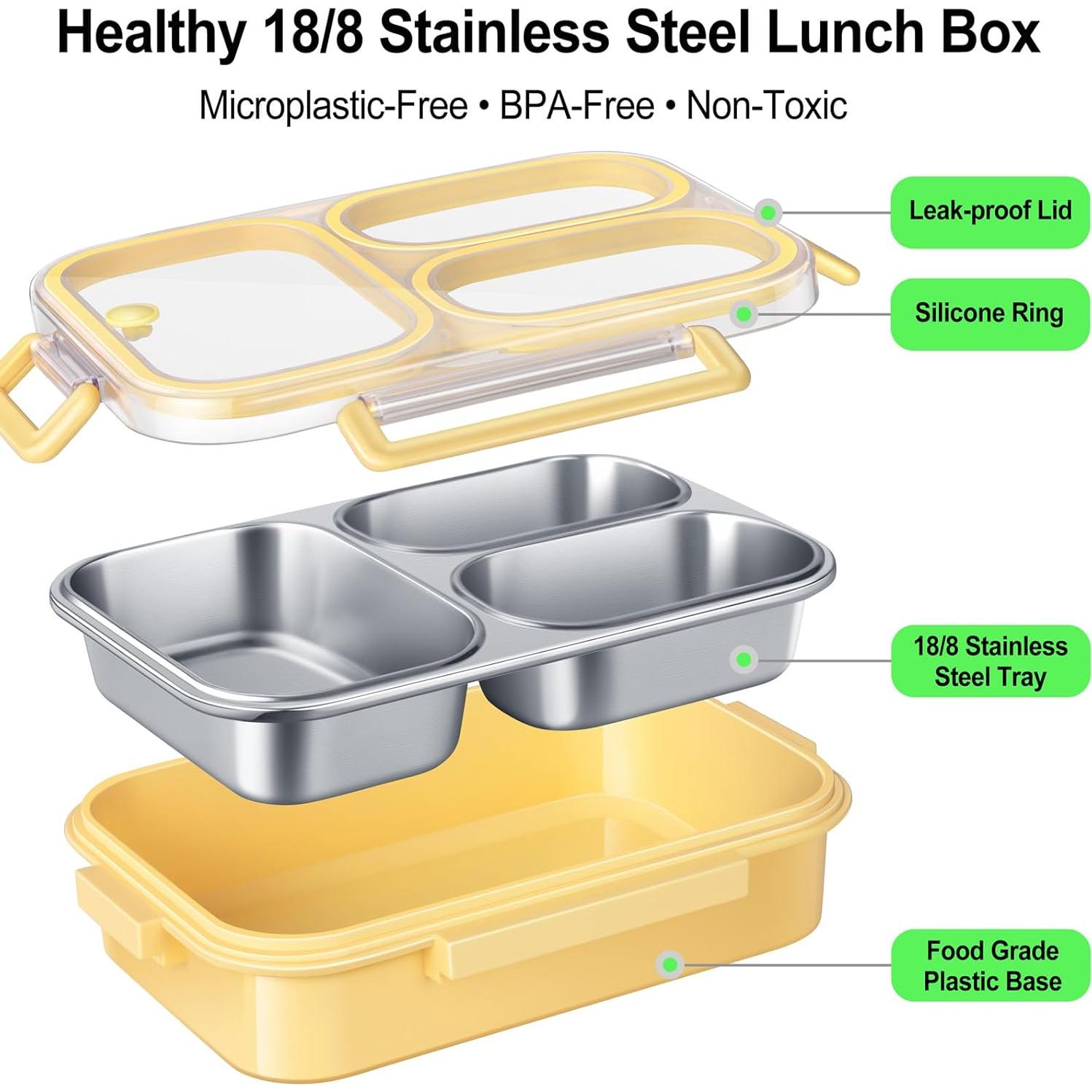 Caja de Almuerzo KTKUDY de Acero Inoxidable 750 ml Amarillo