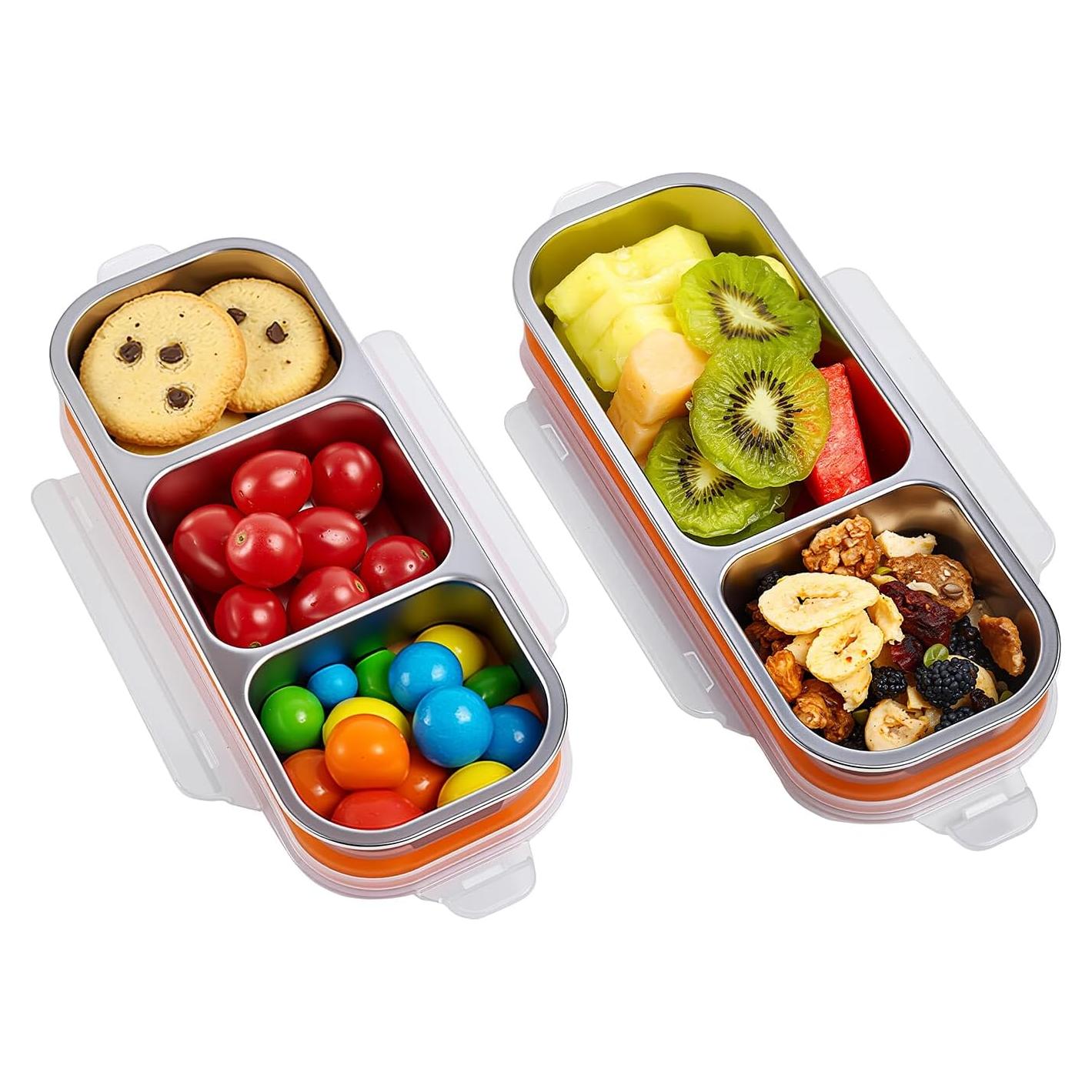 Contenedor de Snack Acero Inoxidable Etvski Naranja 3 Compartimentos