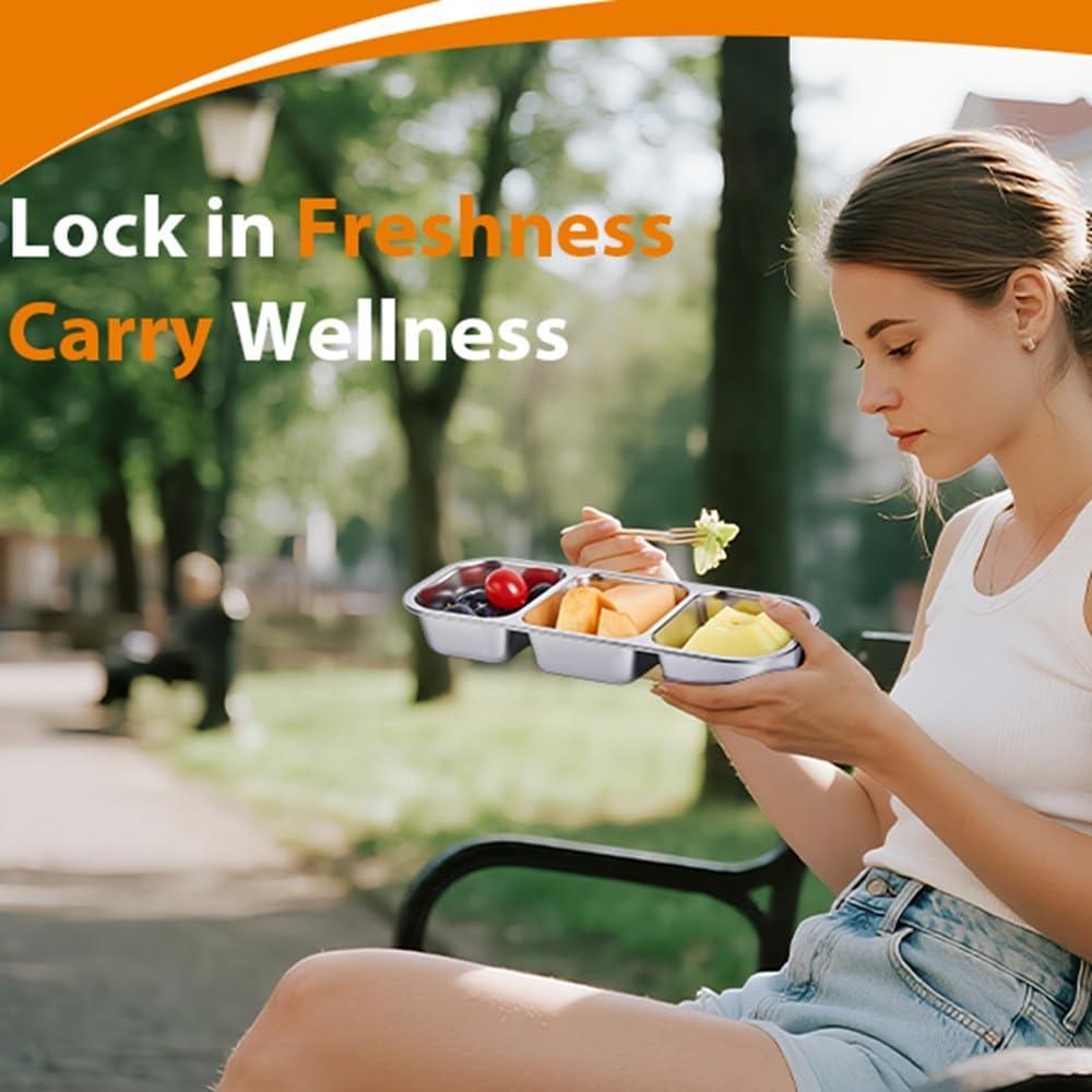 Contenedor de Snack Acero Inoxidable Etvski Naranja 3 Compartimentos