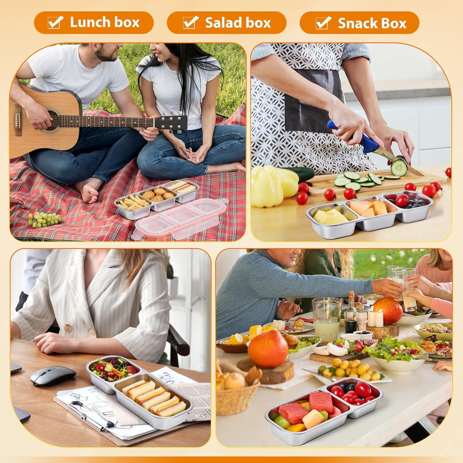 Contenedor de Snack Acero Inoxidable Etvski Naranja 3 Compartimentos