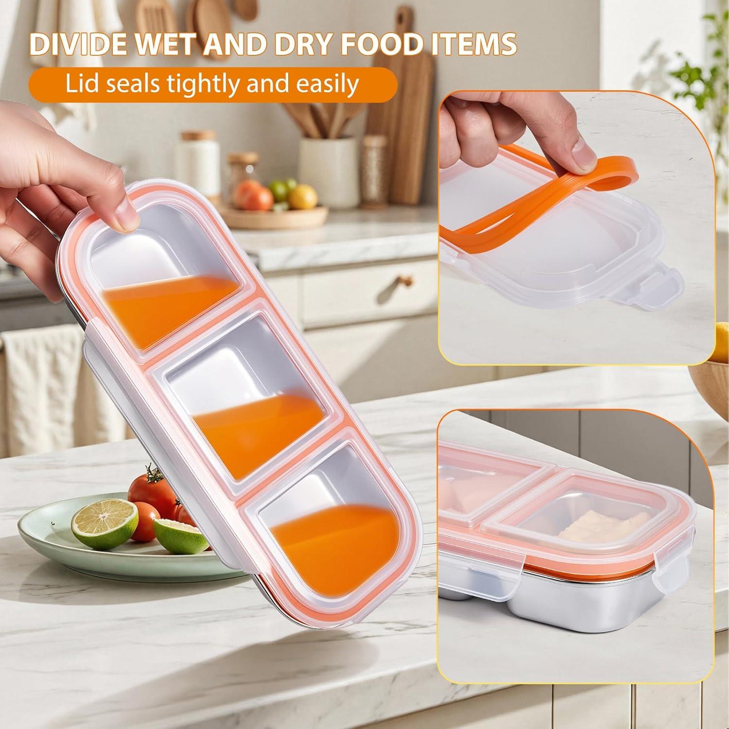 Contenedor de Snack Acero Inoxidable Etvski Naranja 3 Compartimentos