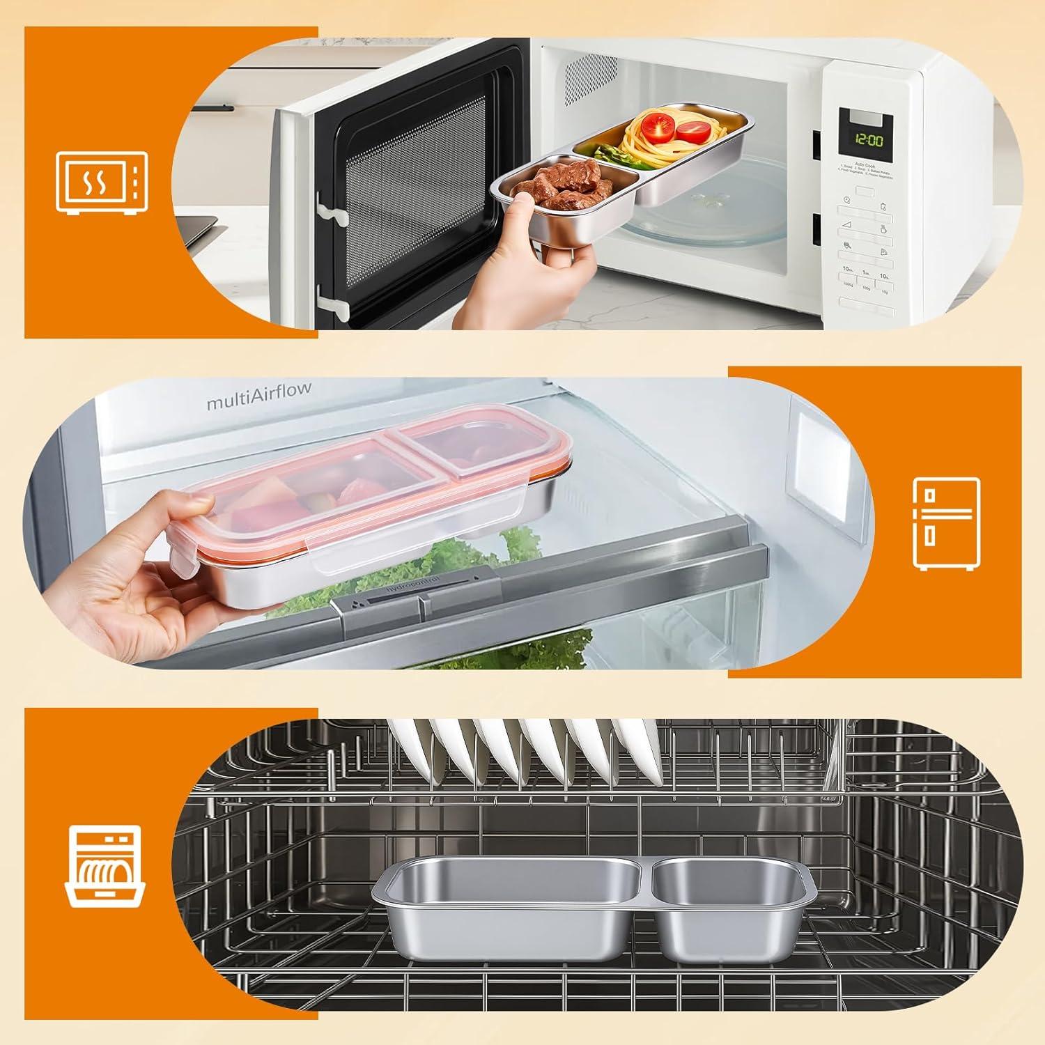 Contenedor de Snack Acero Inoxidable Etvski Naranja 3 Compartimentos