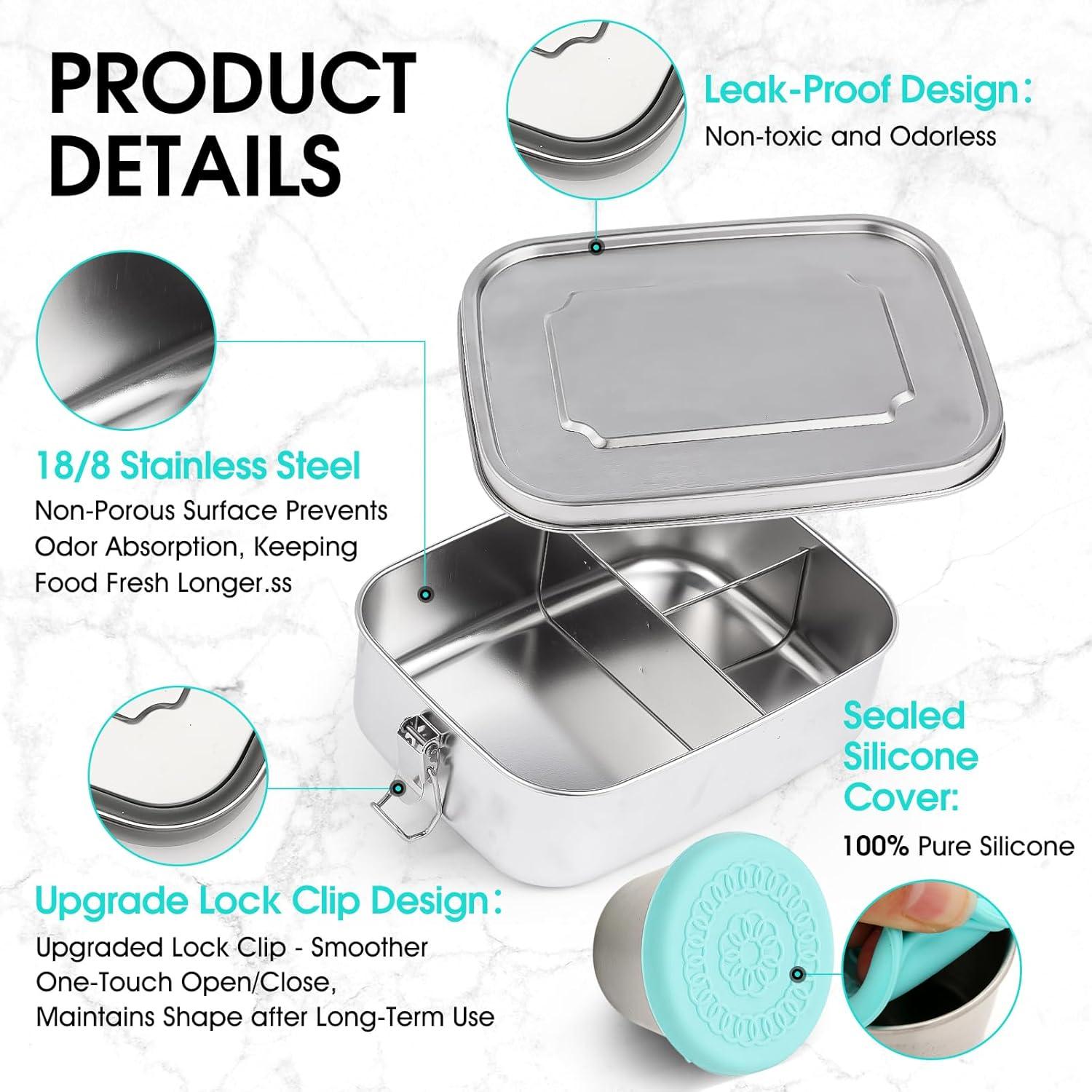 Contenedor de Almuerzo Acero Inoxidable LEEPENK 1500ML 3 Compartimentos