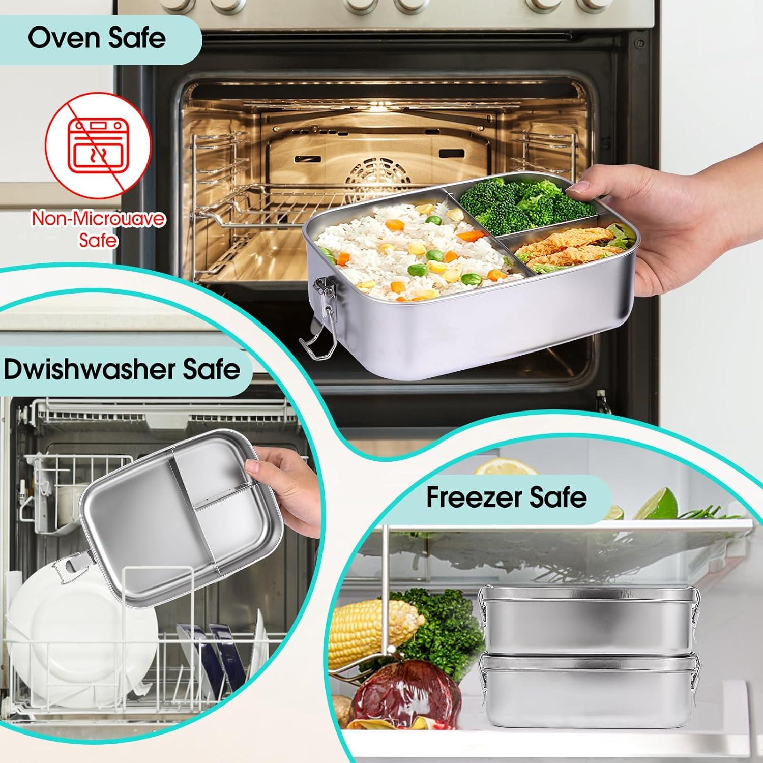 Contenedor de Almuerzo Acero Inoxidable LEEPENK 1500ML 3 Compartimentos