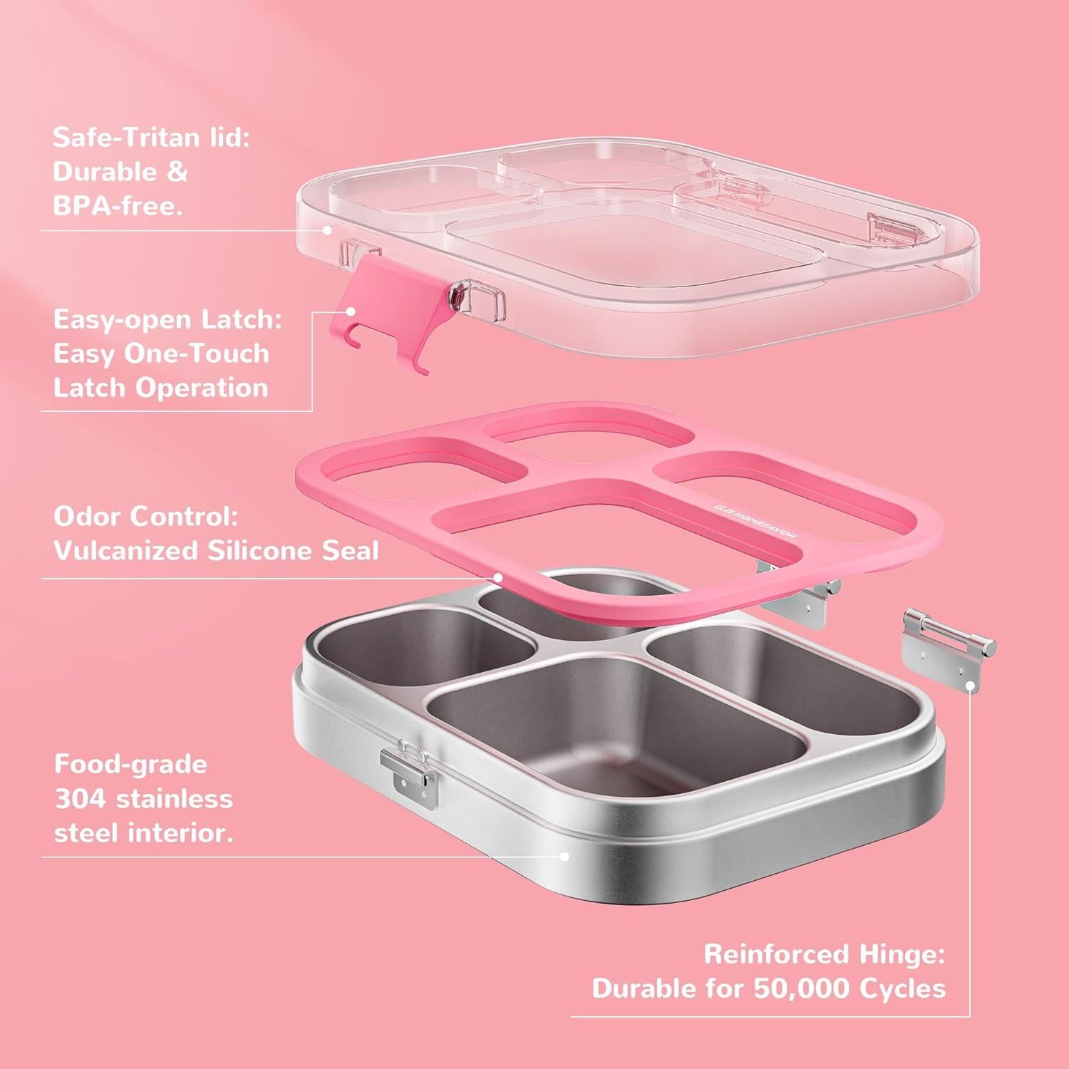 Caja de Almuerzo Bento G.a HOMEFAVOR 800 ml Rosa 4 Compartimentos