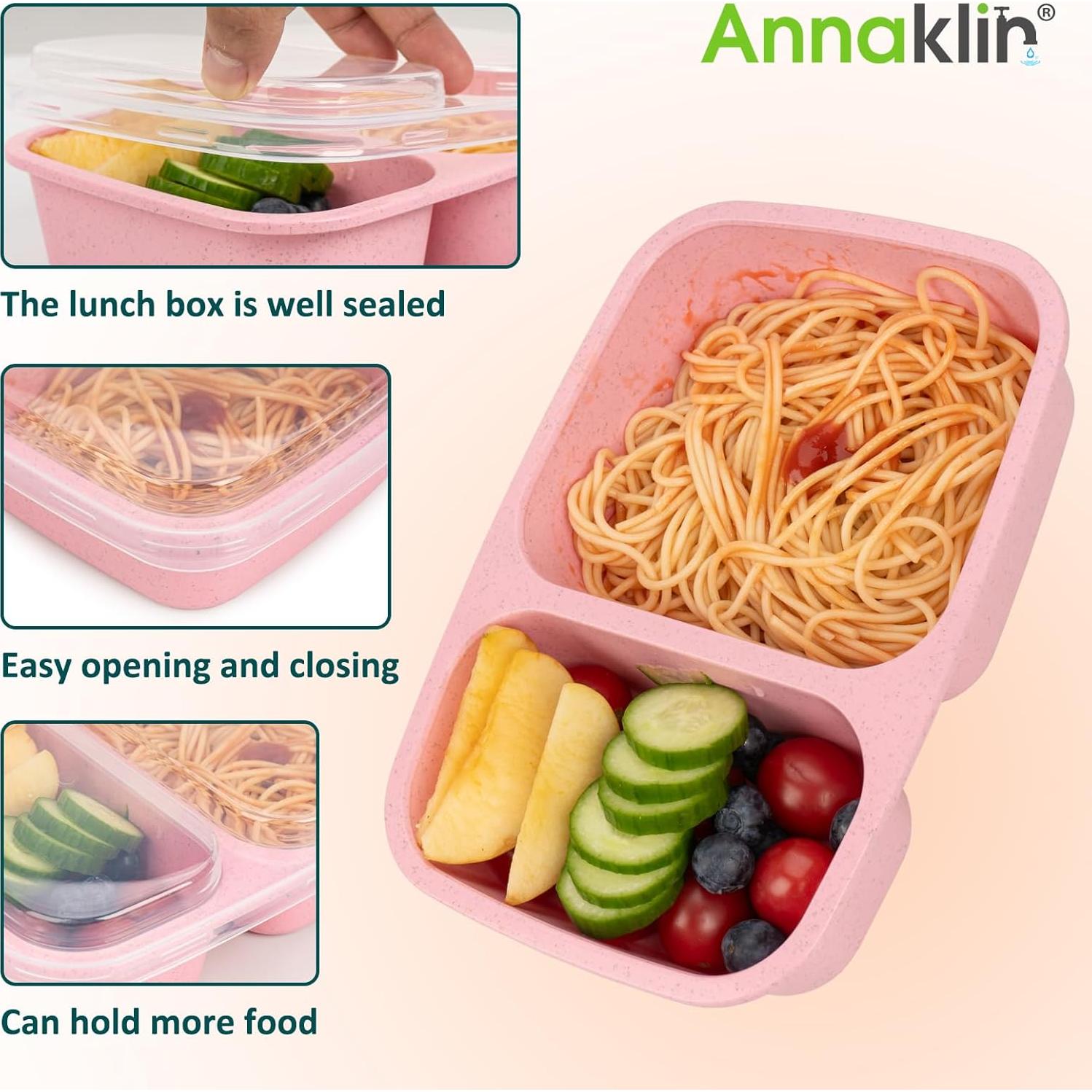 Caja de Almuerzo Bento 2 Compartimentos Annaklin 0.9L 5 Piezas