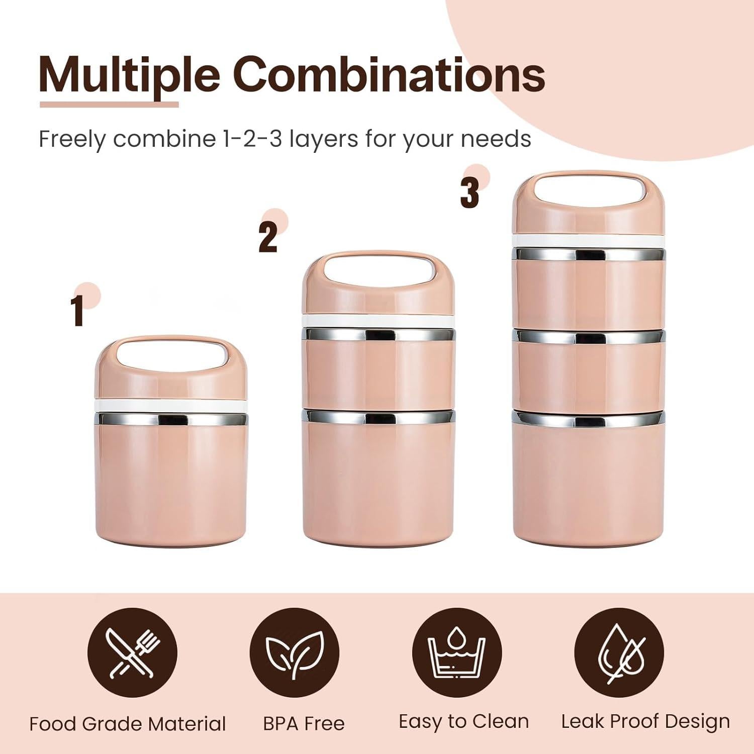 Caja de Almuerzo Apilable Lille Home 3 Niveles Acero Inoxidable