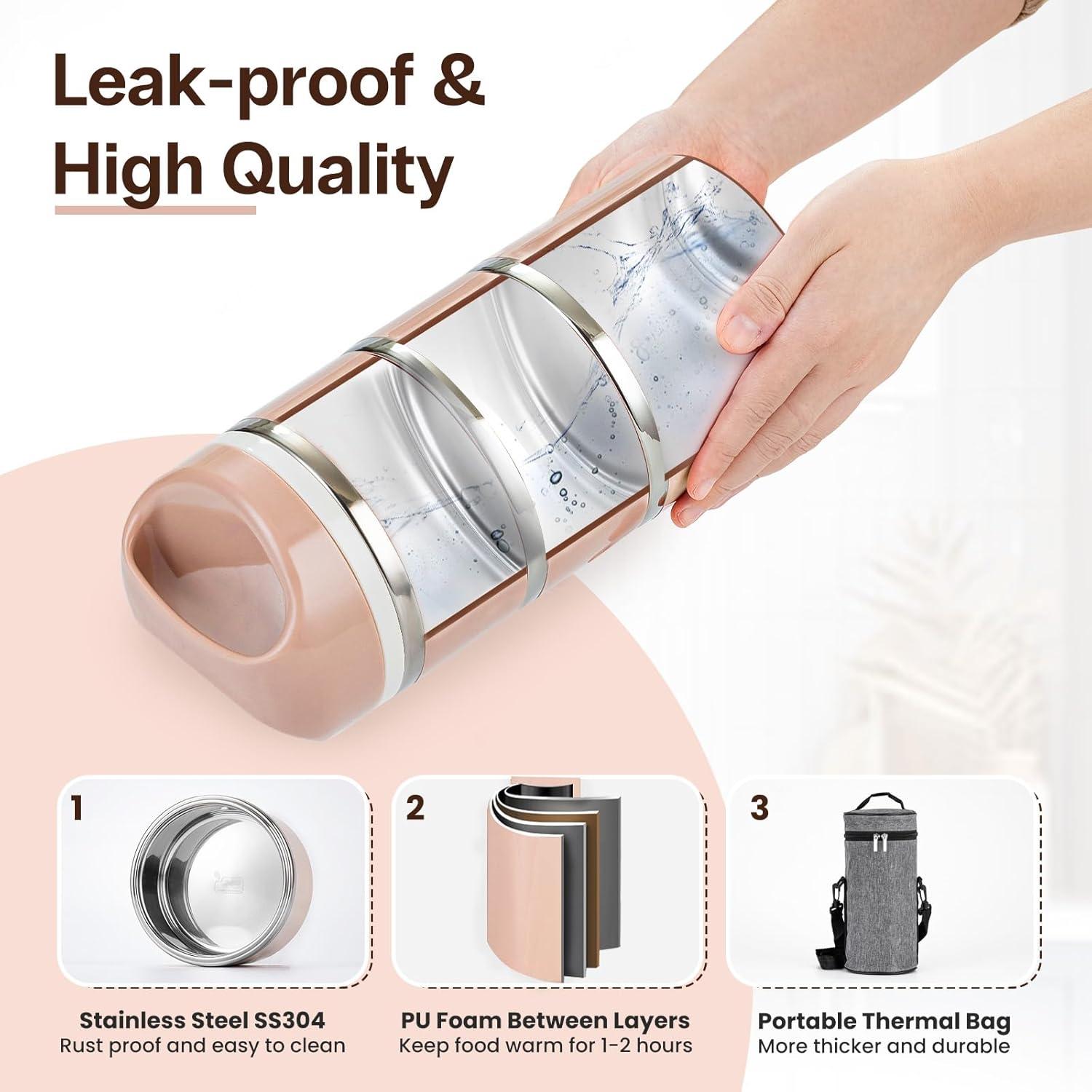 Caja de Almuerzo Apilable Lille Home 3 Niveles Acero Inoxidable