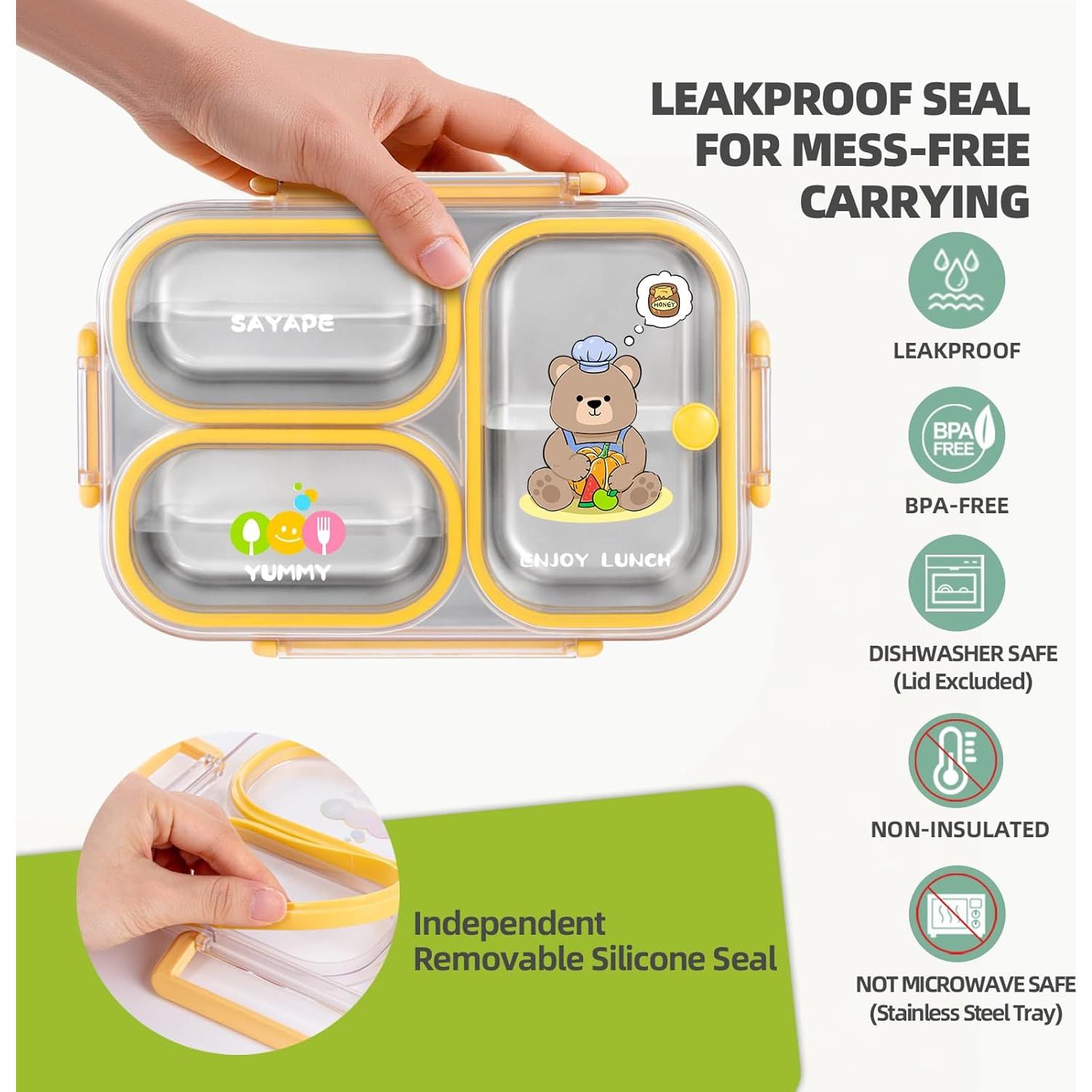 Caja de Almuerzo Bento SAYAPE Amarillo 3 Compartimentos 0.75 L