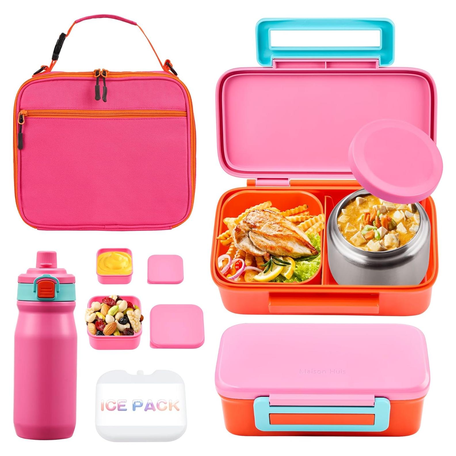 Caja de Almuerzo Bento JXXM Rosa con Termo 0.23L y Bolsa