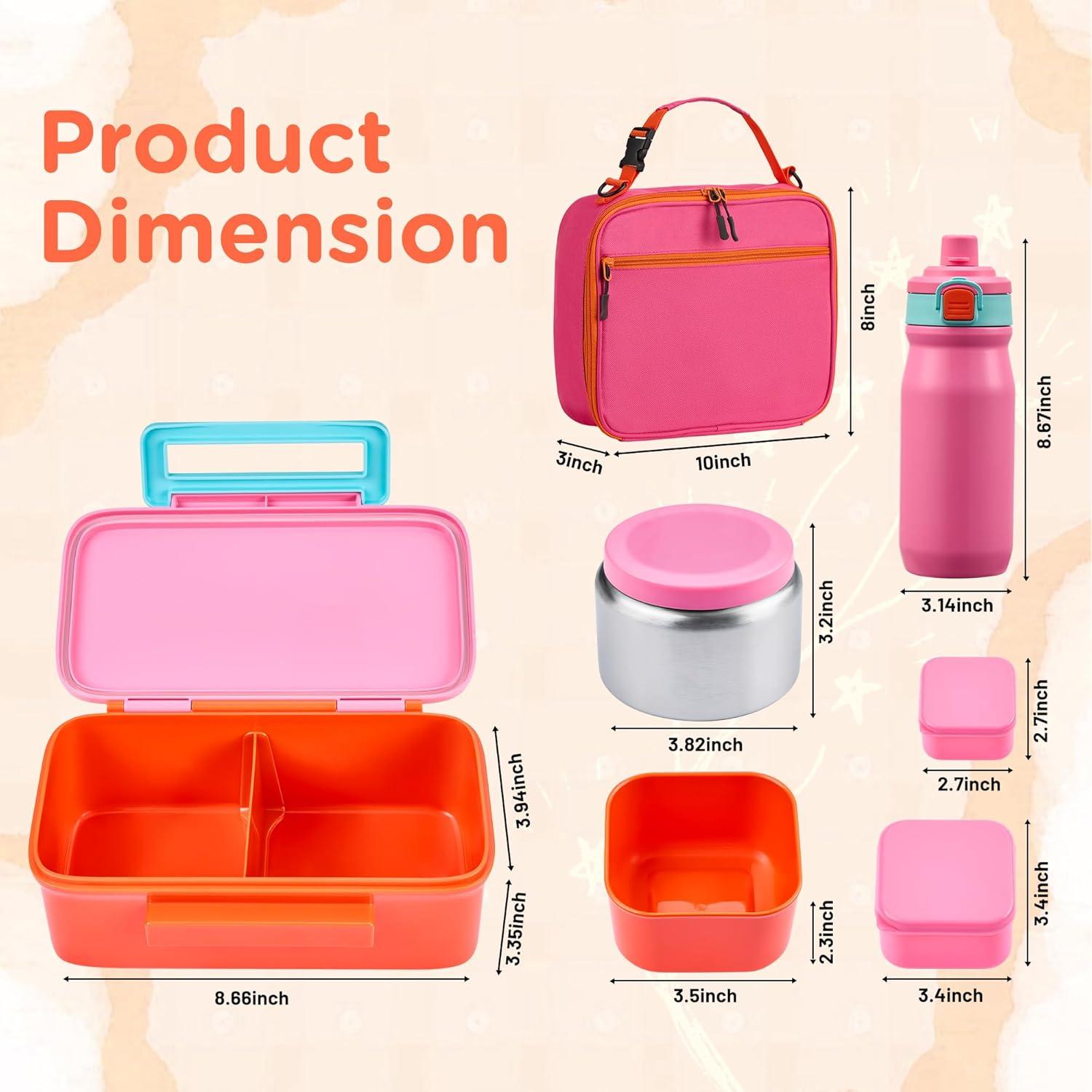 Caja de Almuerzo Bento JXXM Rosa con Termo 0.23L y Bolsa
