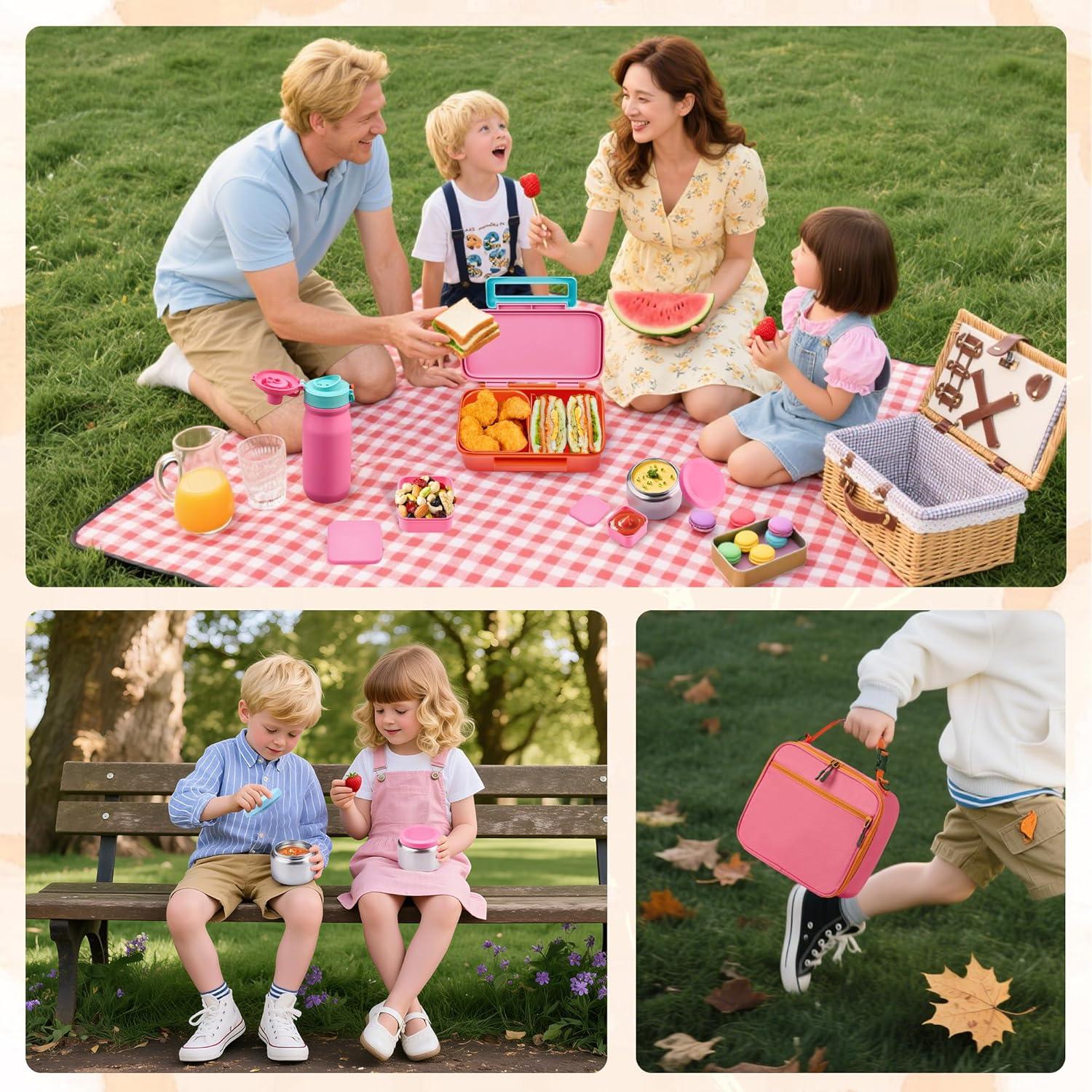 Caja de Almuerzo Bento JXXM Rosa con Termo 0.23L y Bolsa