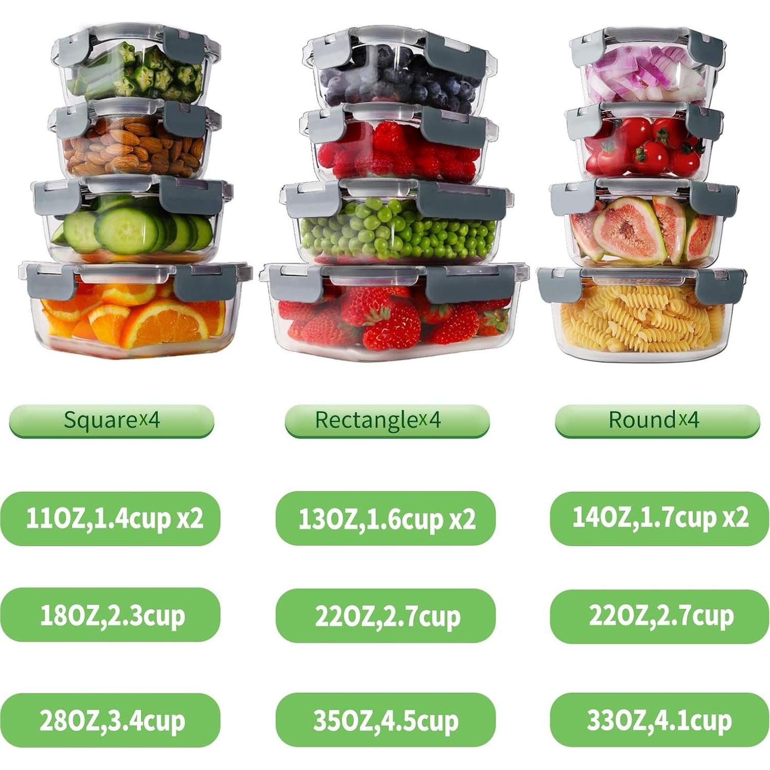 HOMBERKING 24 Piezas Contenedores de Almacenamiento Vidrio 1040ml