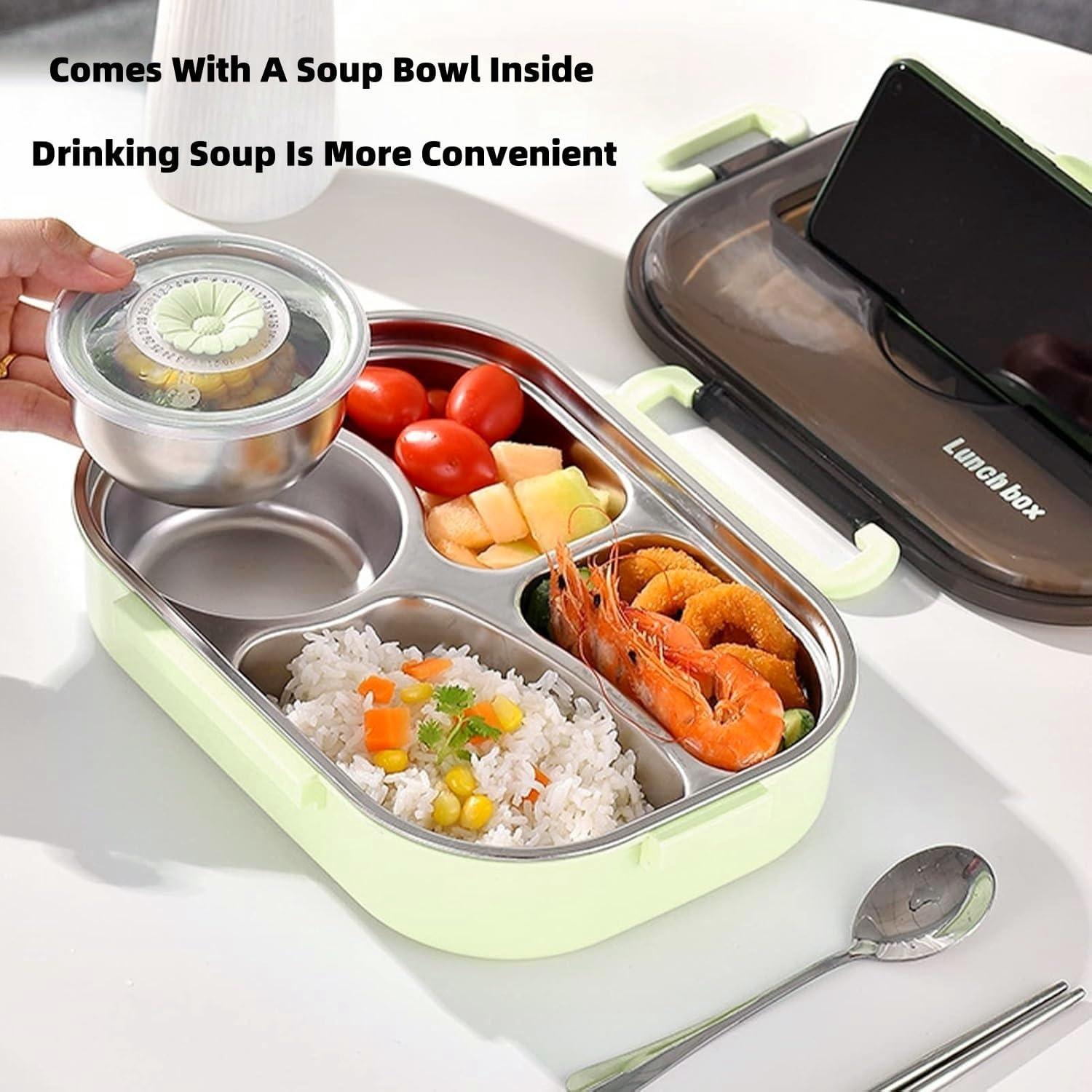 Caja de Almuerzo Aislada YWHWXB 1.5L Verde 4 Compartimentos