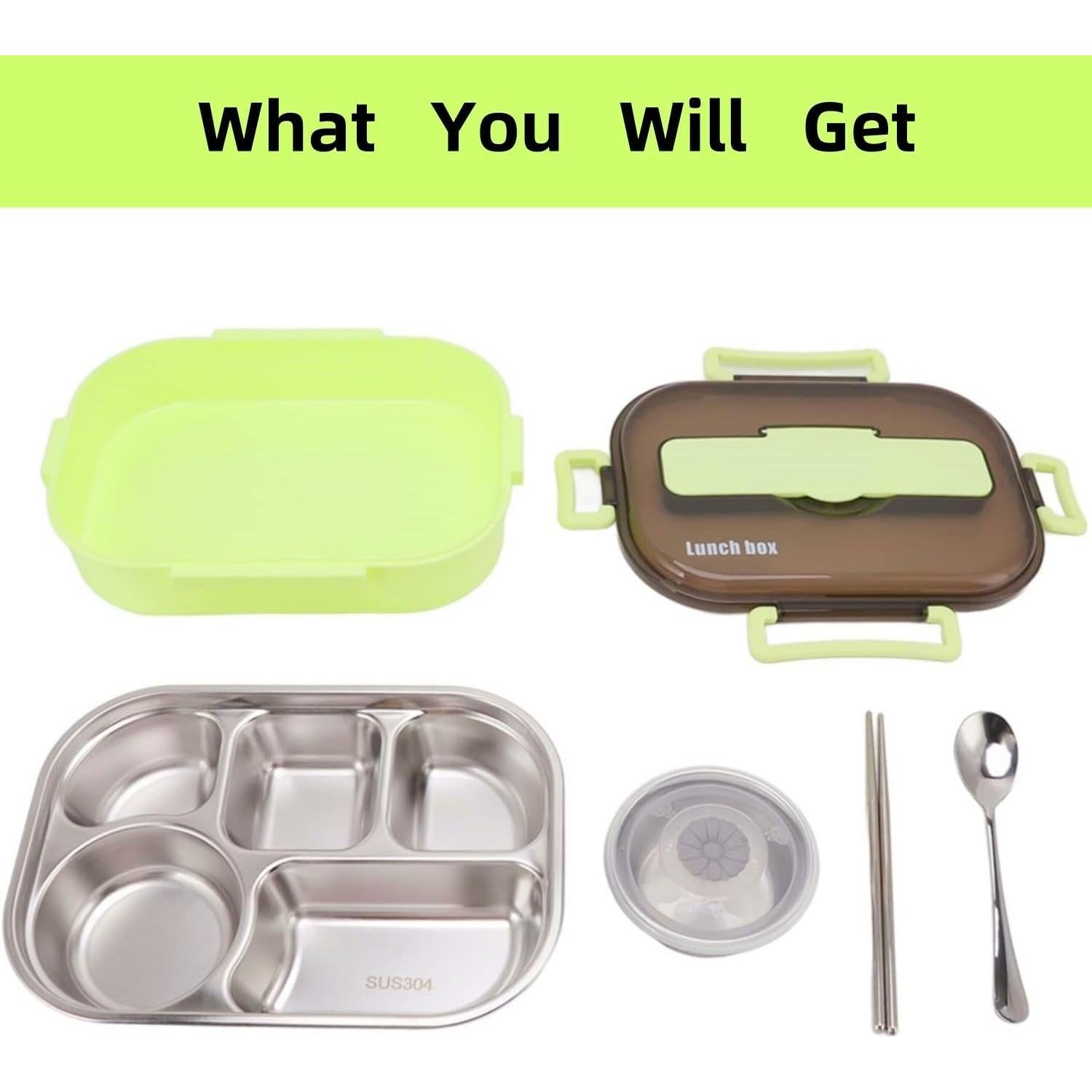 Caja de Almuerzo Aislada YWHWXB 1.5L Verde 4 Compartimentos