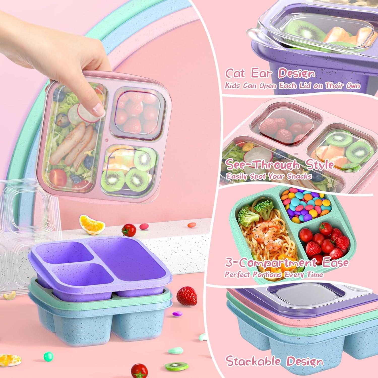 Cajas Bento Reutilizables CSQLJ 3 Compartimentos Morado Verde Rosa