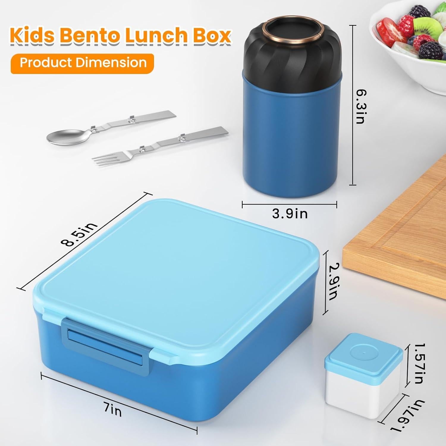 Caja de Almuerzo Bento Geltais Azul con Termo 0.5L y Cubiertos