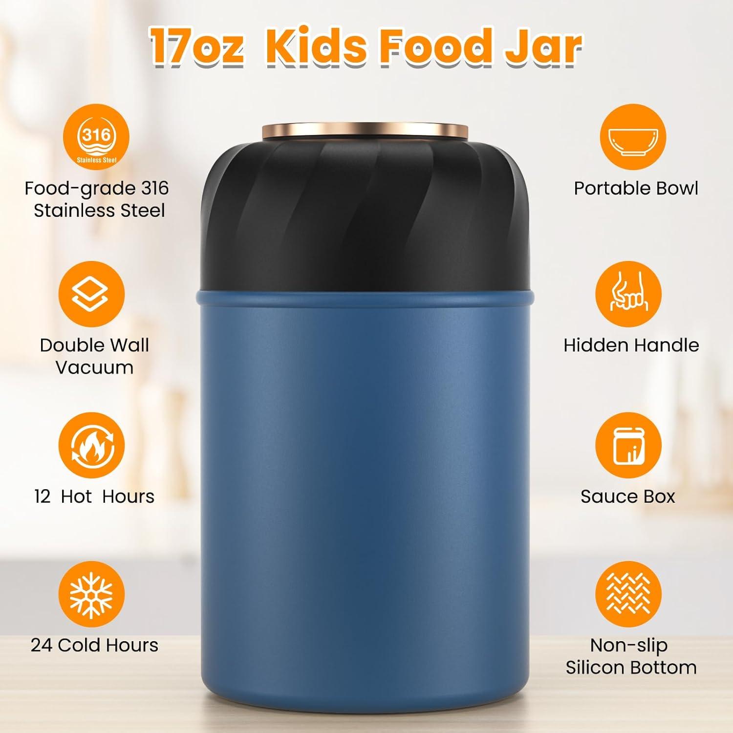 Caja de Almuerzo Bento Geltais Azul con Termo 0.5L y Cubiertos