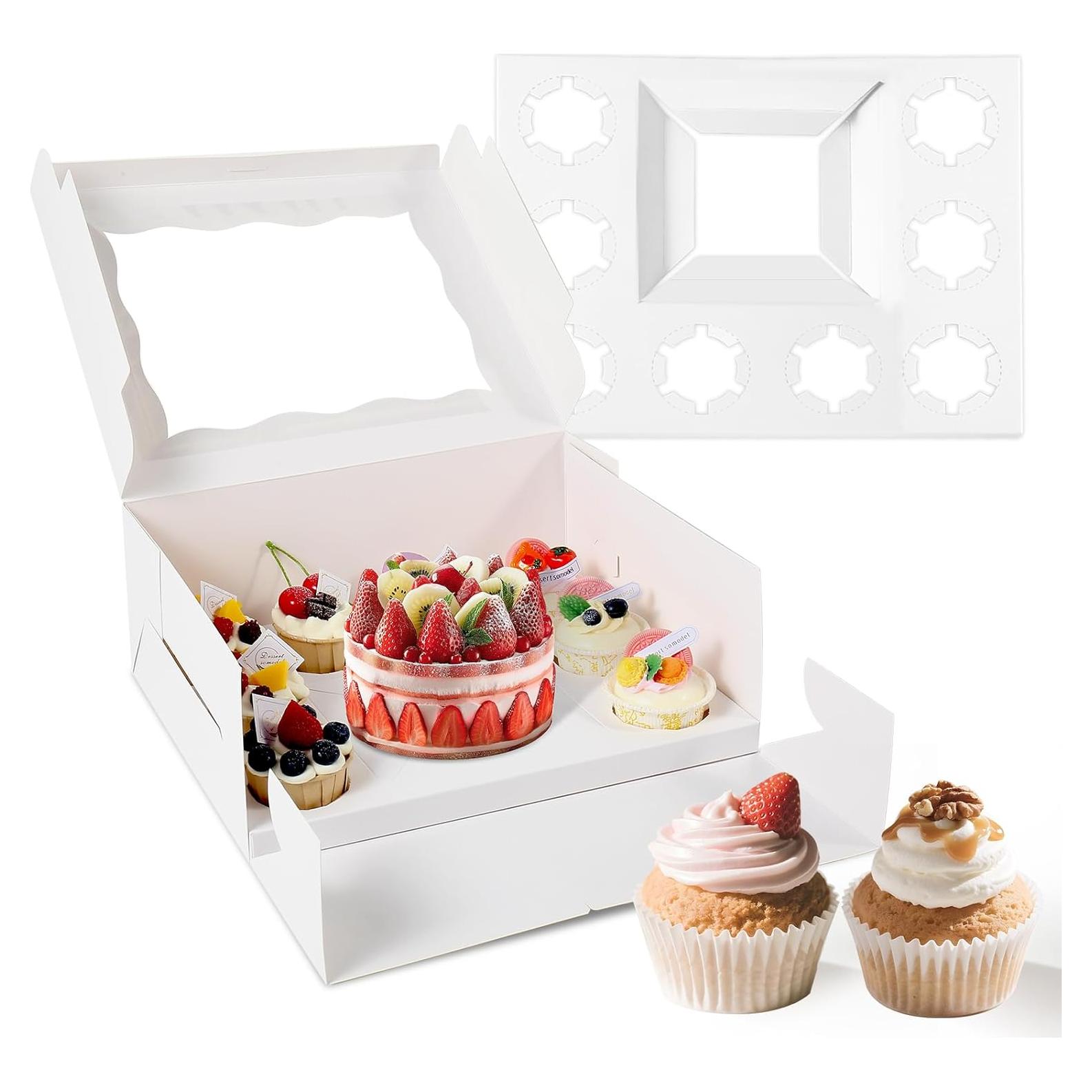 Caja de Pastel y 8 Cupcakes CHENZEM - 10 Paquete Blanco