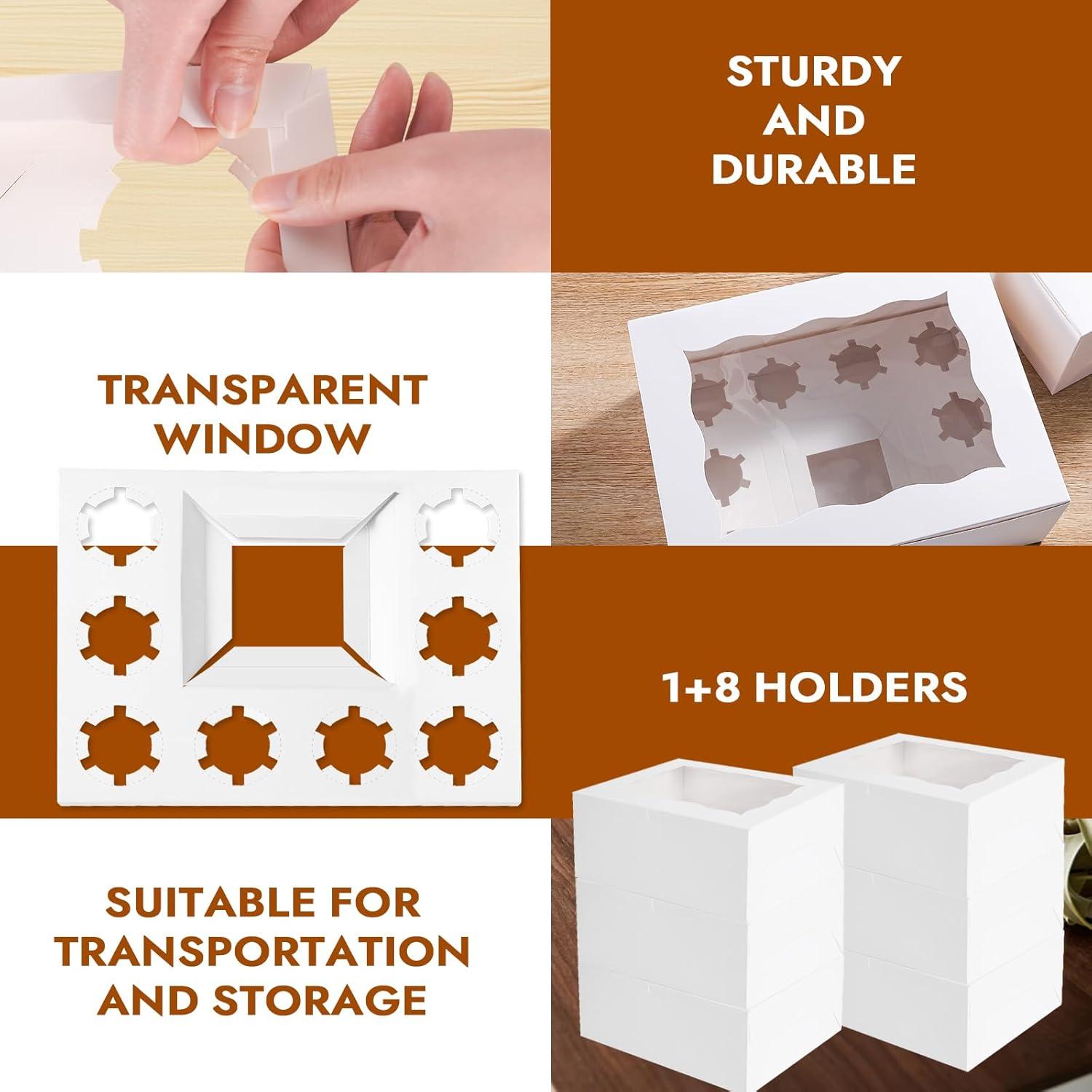 Caja de Pastel y 8 Cupcakes CHENZEM - 10 Paquete Blanco