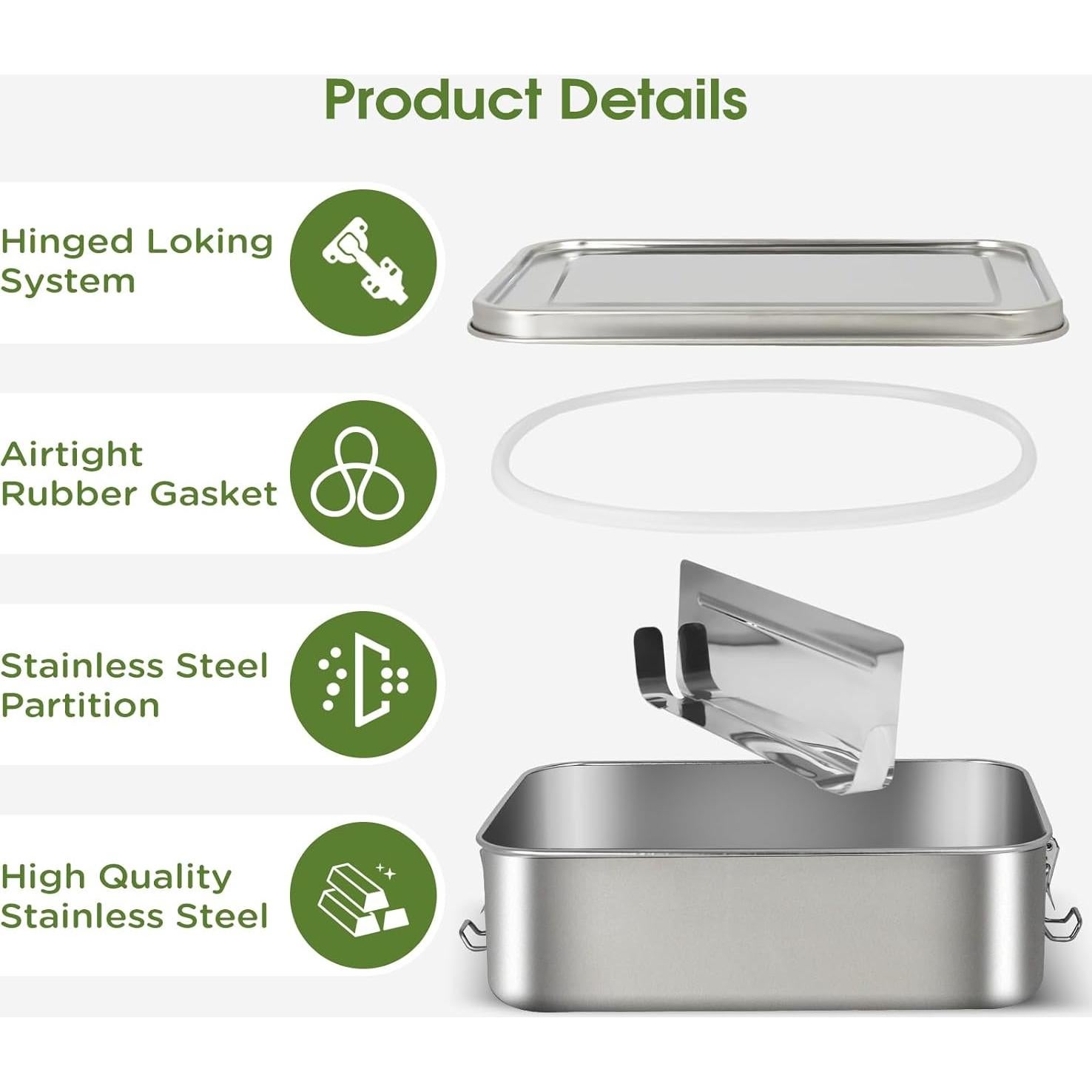 Caja Bento Acero Inoxidable 304 3 Piezas 2400ml 1400ml 850ml