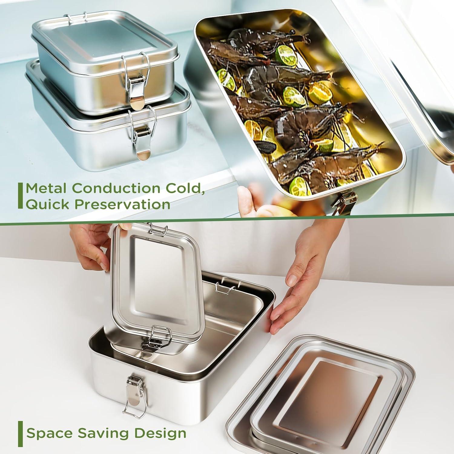 Caja Bento Acero Inoxidable 304 3 Piezas 2400ml 1400ml 850ml