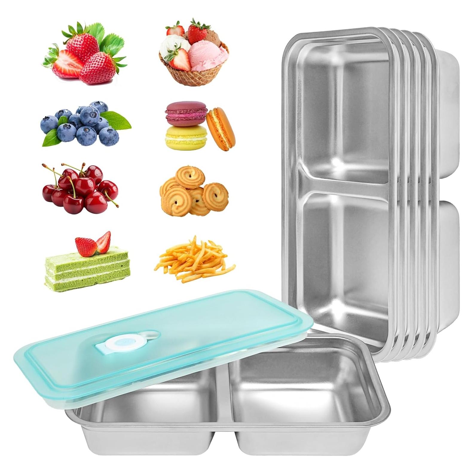 Set de 6 Contenedores Bento Acero Inoxidable 30oz a Prueba de Fugas